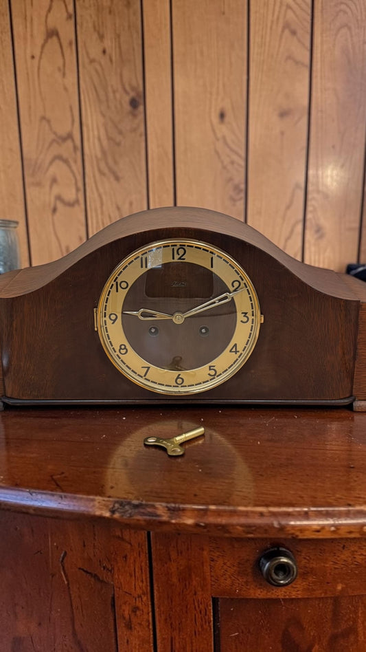 Vintage German “Judith” Bim-Bam Mantel Clock – Working – Classic Tambour Case – As-Is
