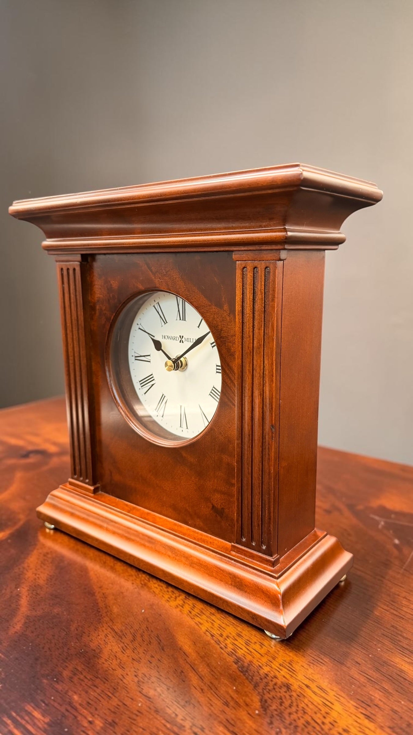 Howard Miller Andover 635-171 Quartz Mantel Clock – Cherry Bordeaux Burlwood Desk Shelf Clock