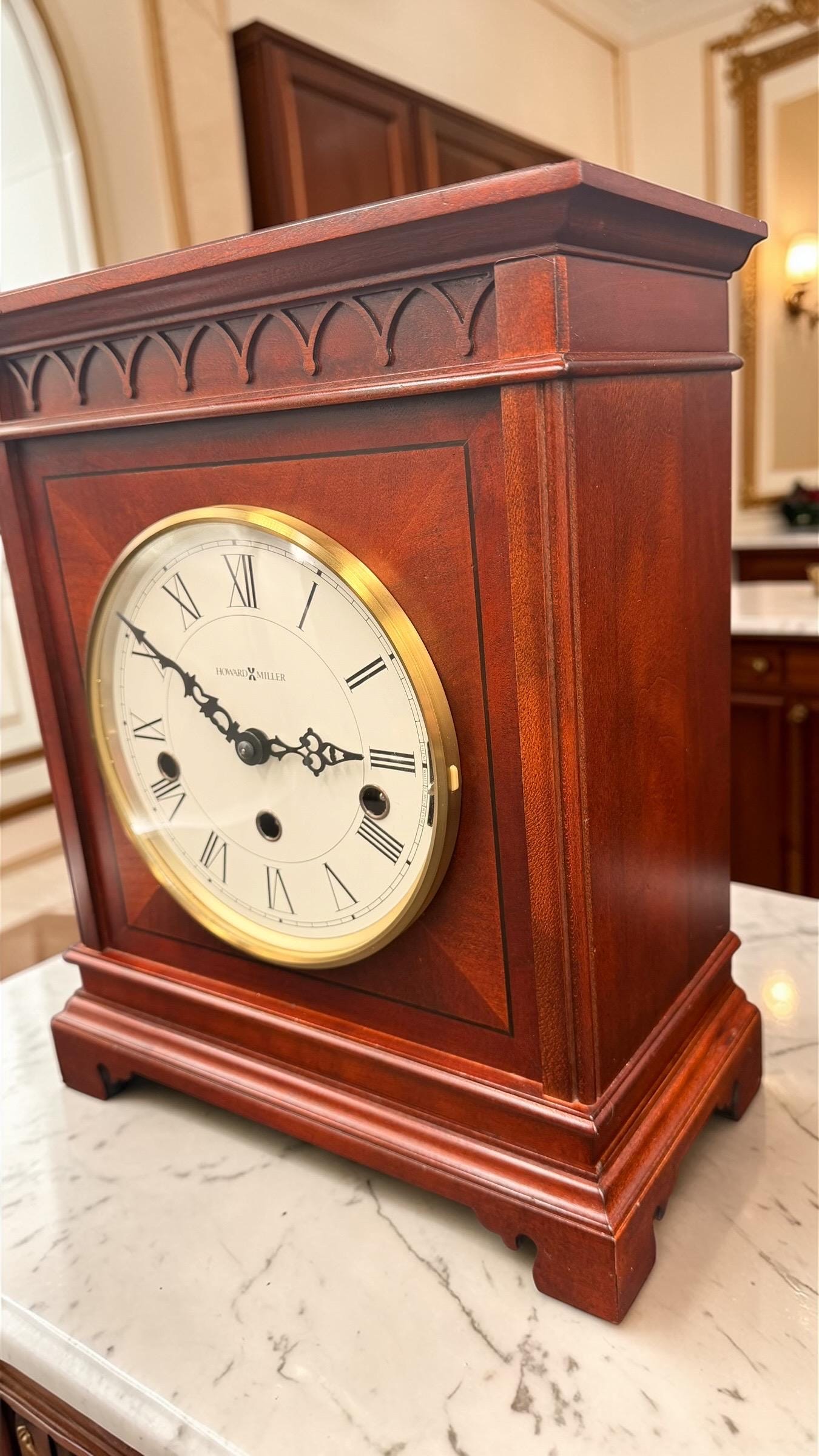 Howard Miller Mahogany Mantel Clock – Hermle Triple Chime Movement