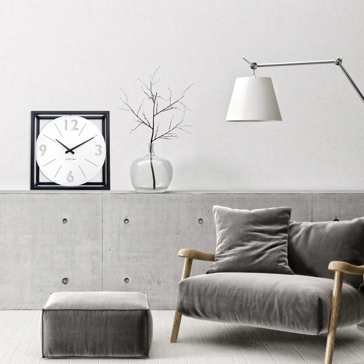 Time Frame Rotatable Clock - Innovative Bold Design - White & Black Metal - 16 Inches - (NeXtime 3537WI)