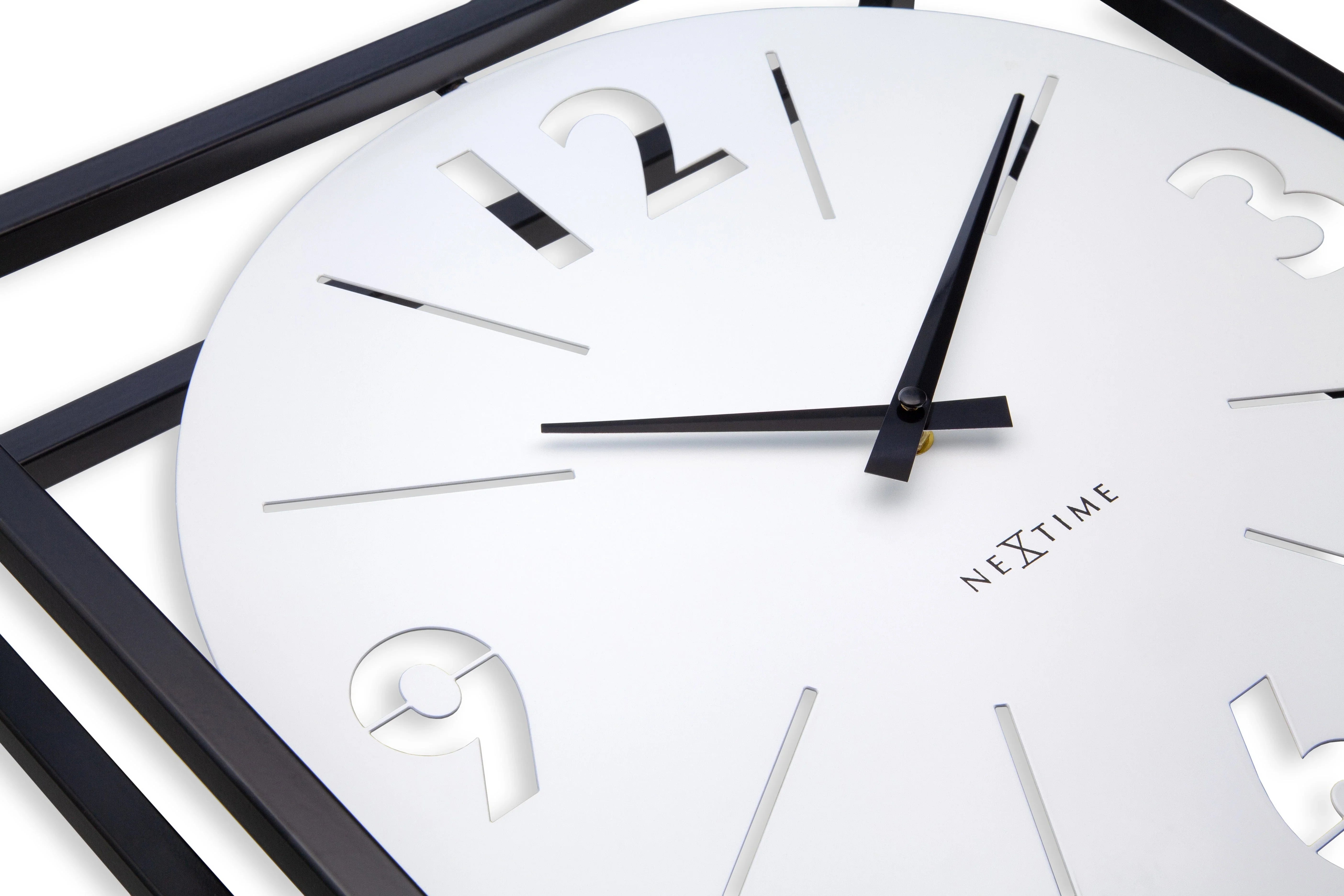 Time Frame Rotatable Clock - Innovative Bold Design - White & Black Metal - 16 Inches - (NeXtime 3537WI)