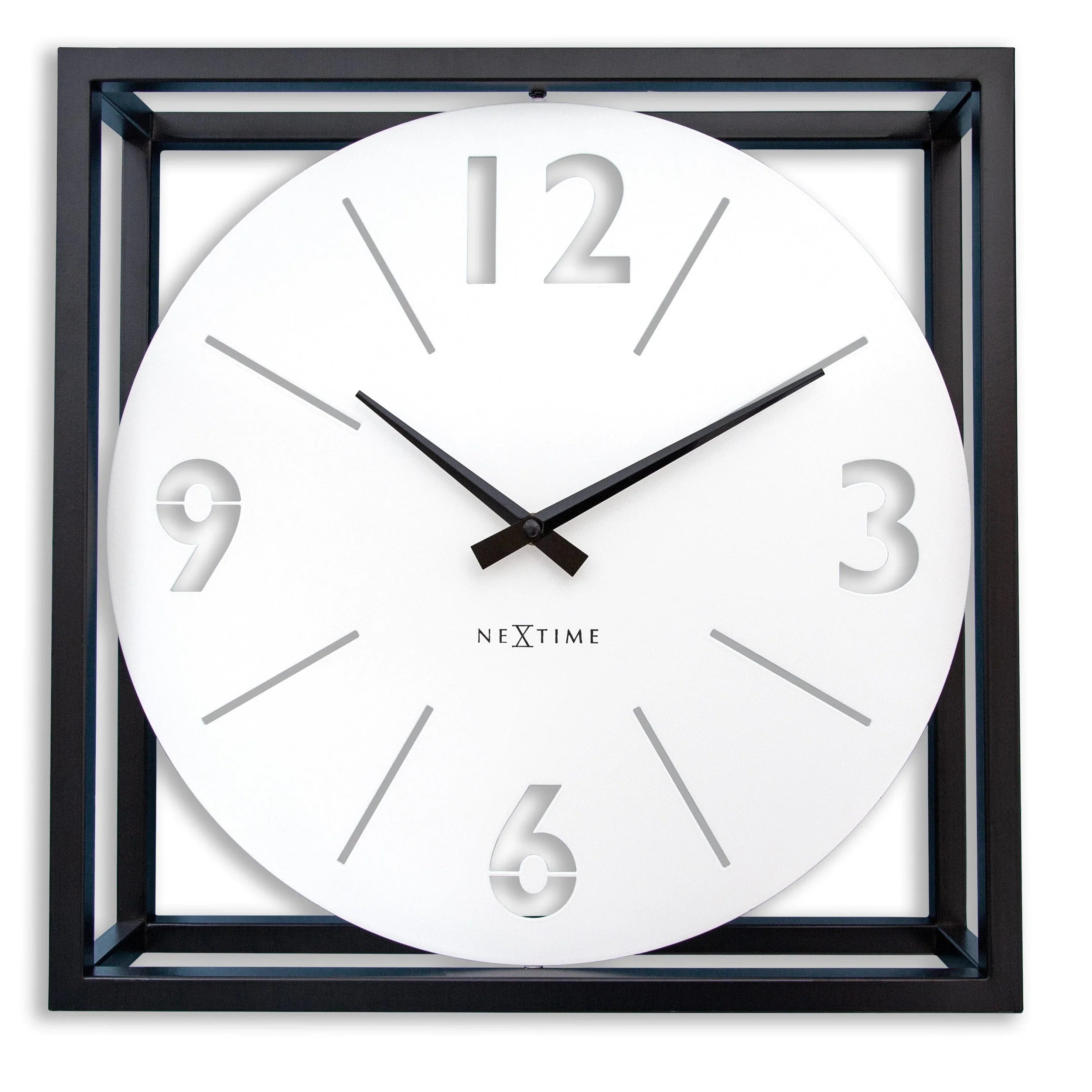 Time Frame Rotatable Clock - Innovative Bold Design - White & Black Metal - 16 Inches - (NeXtime 3537WI)