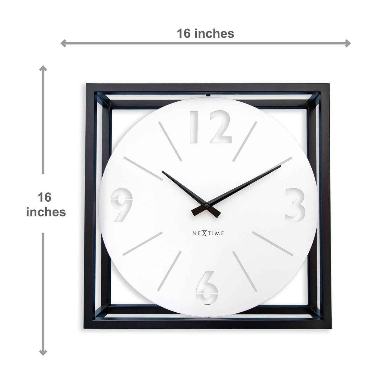Time Frame Rotatable Clock - Innovative Bold Design - White & Black Metal - 16 Inches - (NeXtime 3537WI)