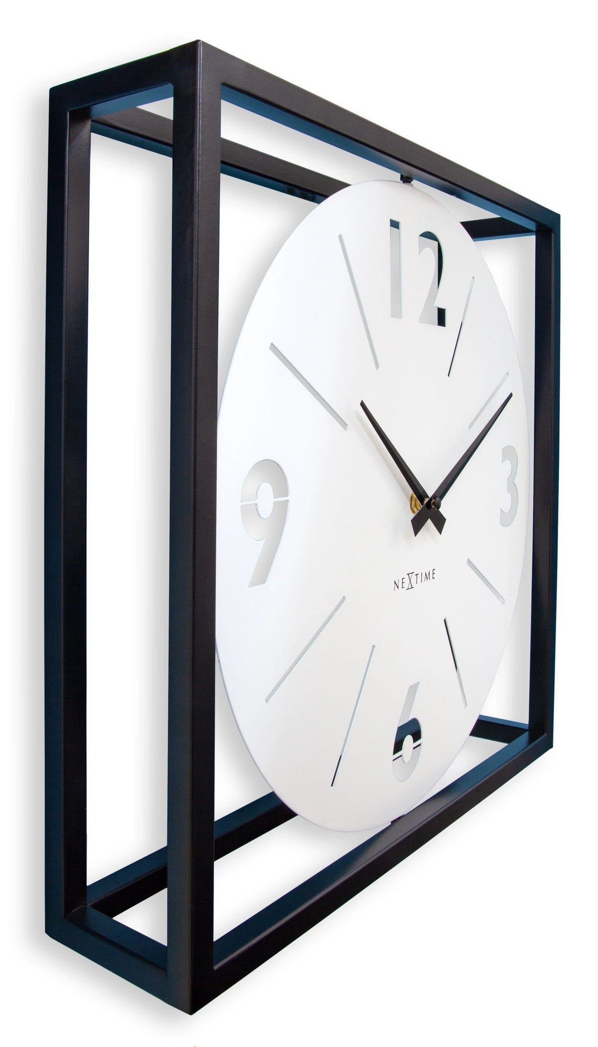Time Frame Rotatable Clock - Innovative Bold Design - White & Black Metal - 16 Inches - (NeXtime 3537WI)