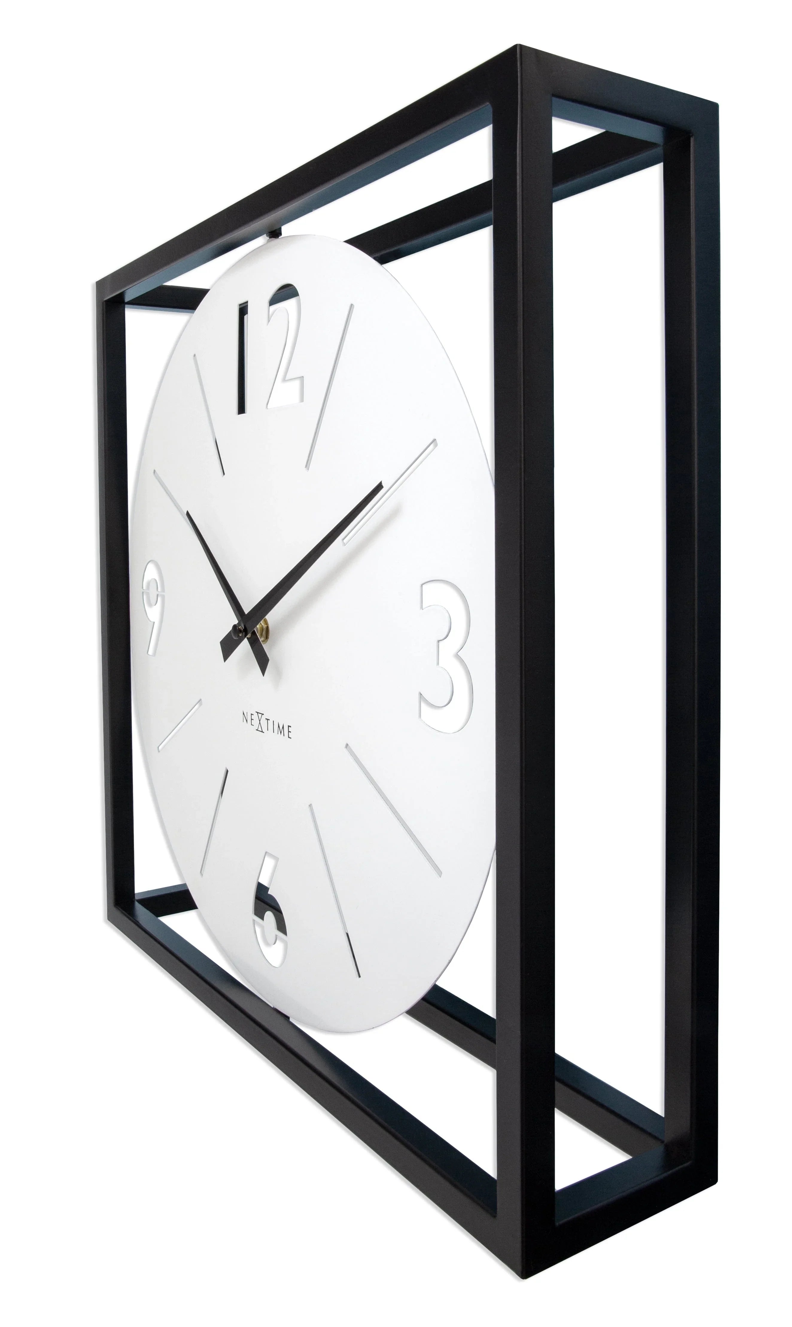 Time Frame Rotatable Clock - Innovative Bold Design - White & Black Metal - 16 Inches - (NeXtime 3537WI)
