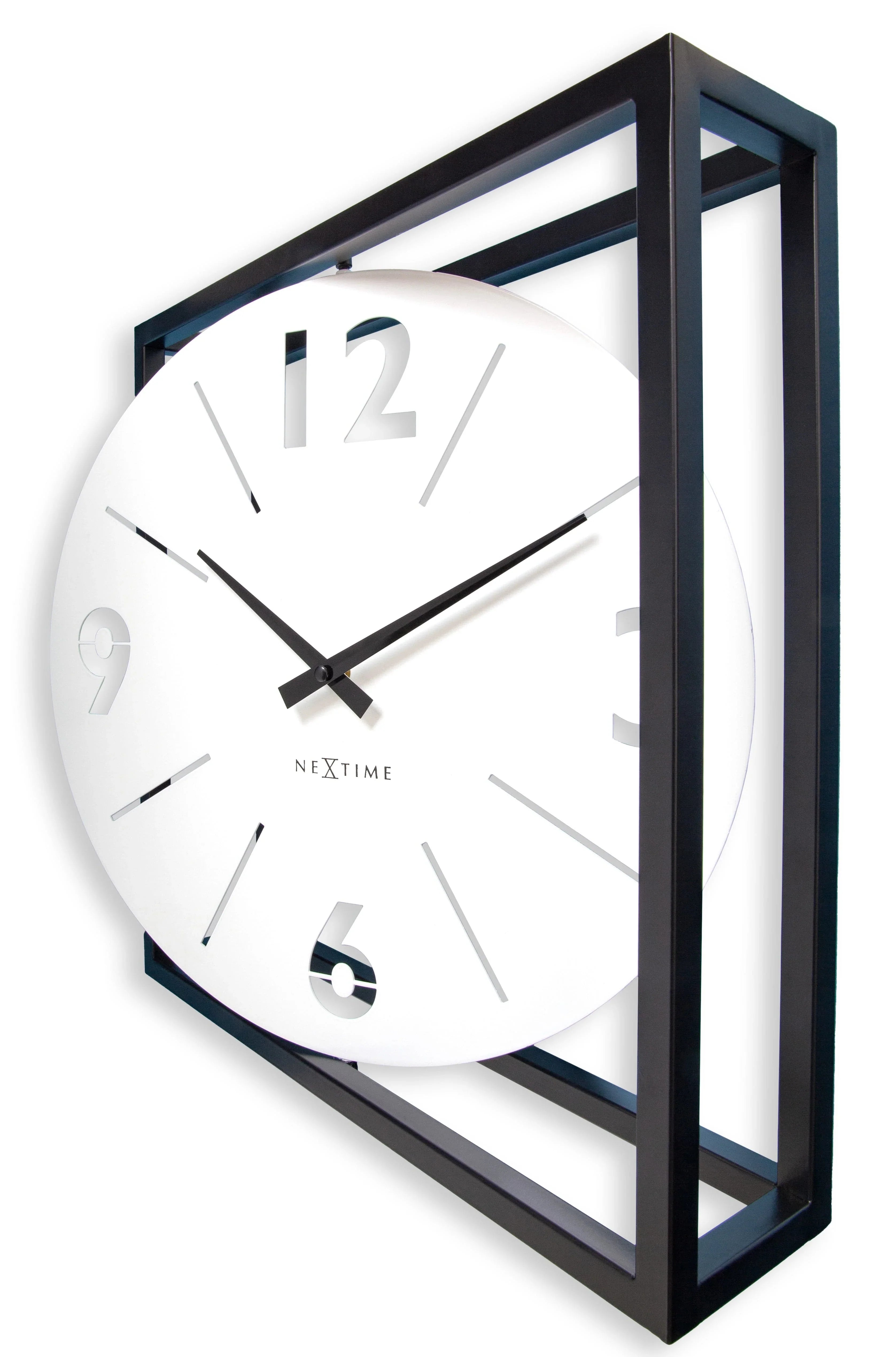 Time Frame Rotatable Clock - Innovative Bold Design - White & Black Metal - 16 Inches - (NeXtime 3537WI)