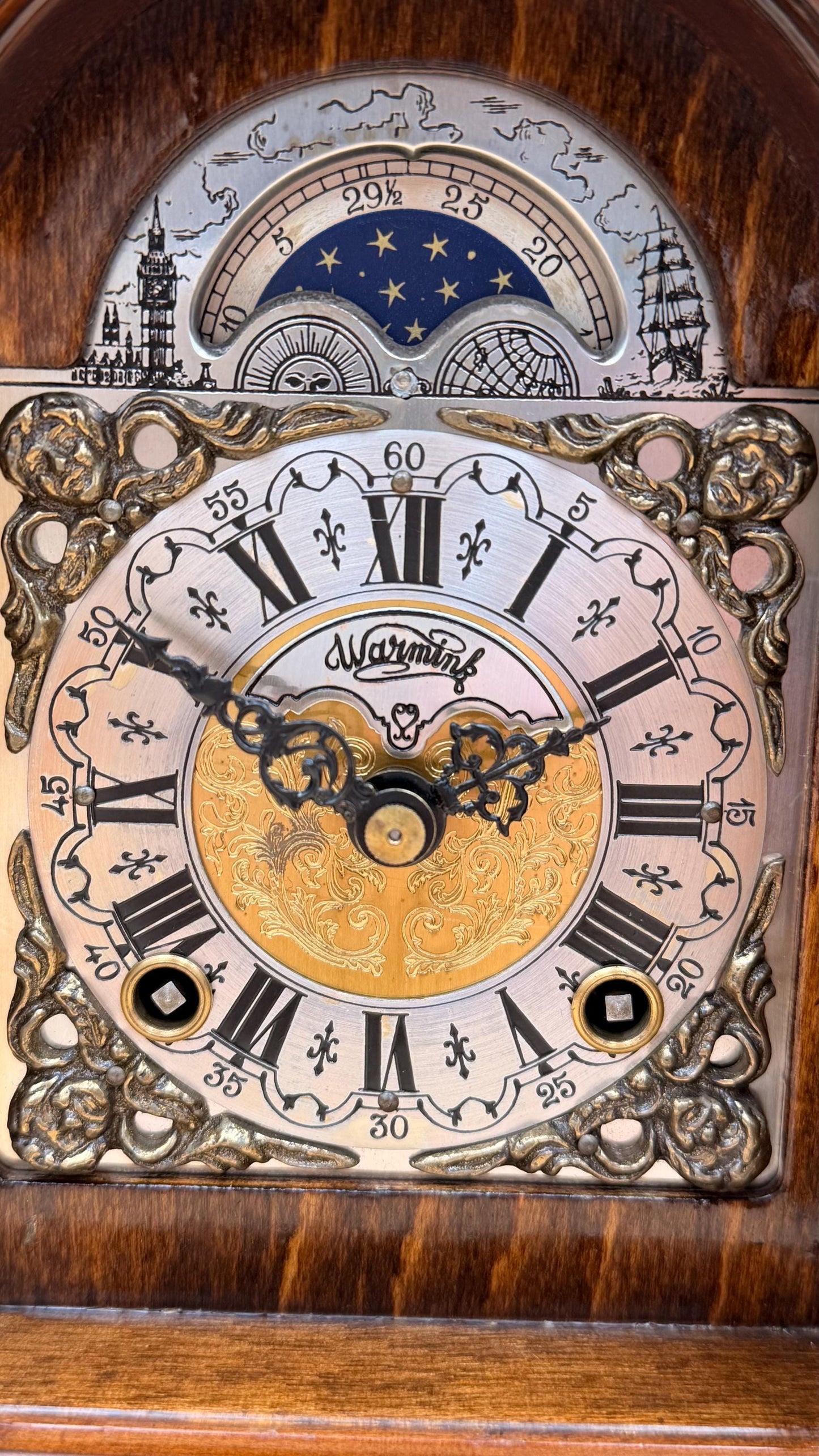 Antique Warmink (Wuba) Dutch Mantel Clock – Moon Phase Dial – Bell Strike – Serviced & Working