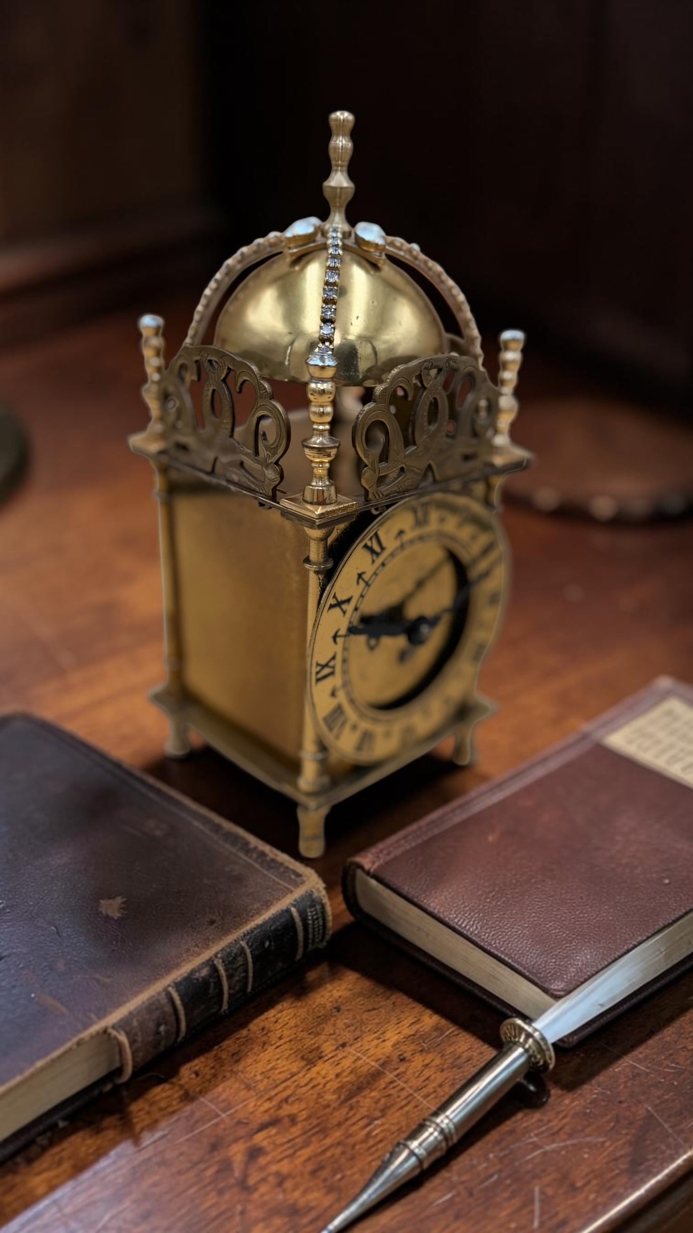 Vintage Smiths Miniature Brass Mantel Clock | Jeweled Dome, Key Wind