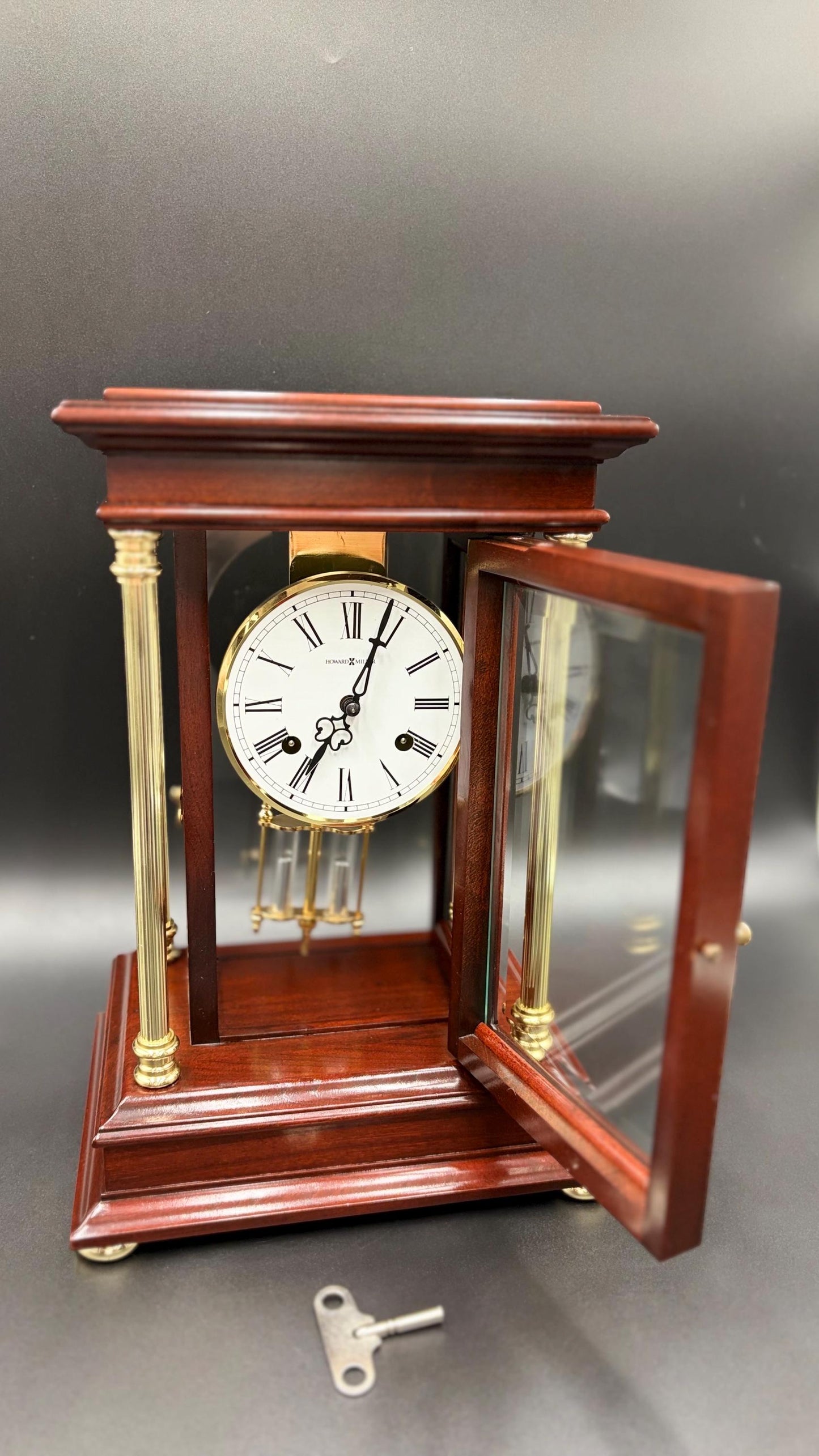 Howard Miller Tribute Crystal Regulator Mantel Clock 613-580 • Vintage 1990s Mechanical Hermle Movement • Collector-Grade with Key