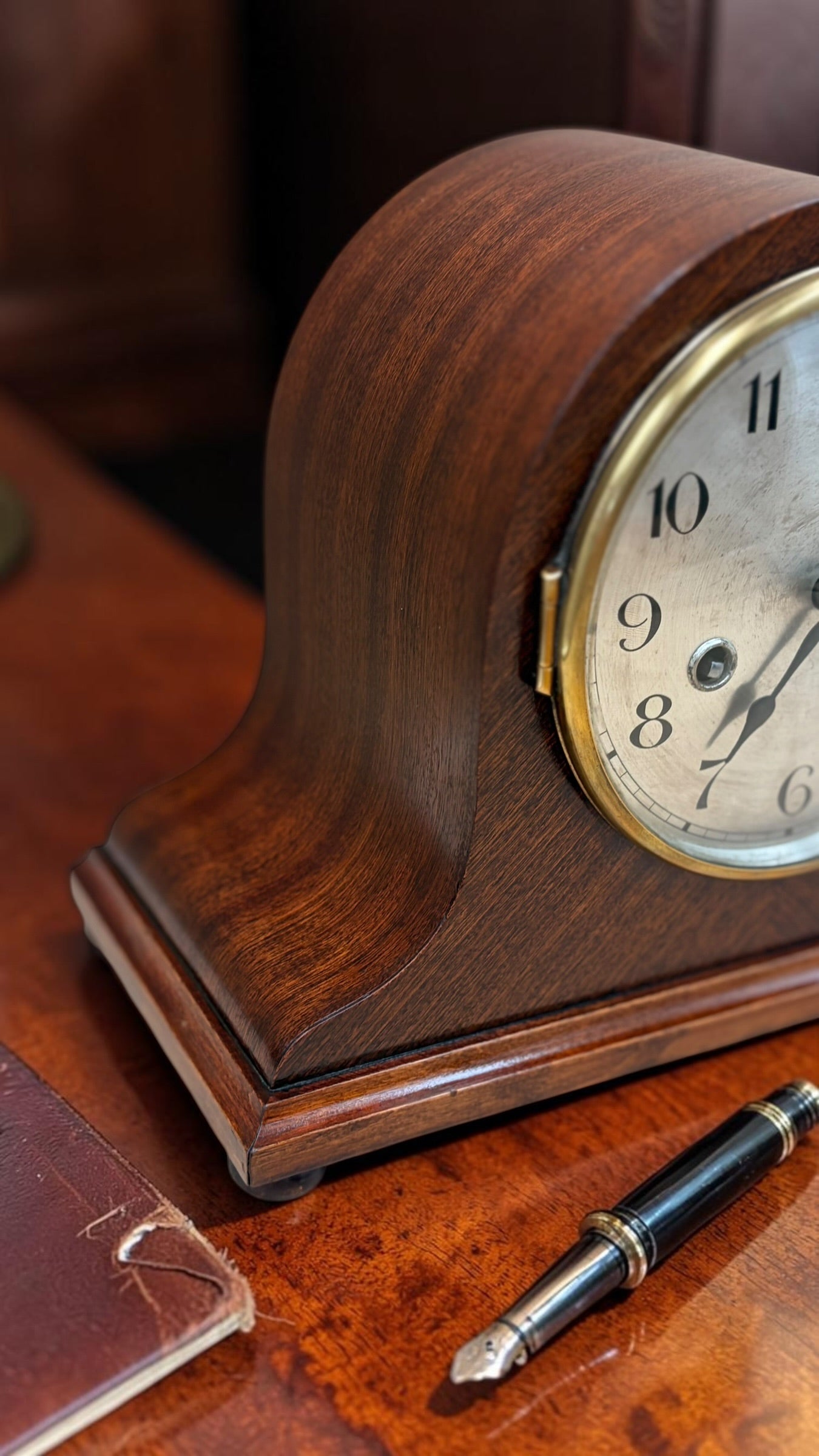 Antique German H.A.C. Mantel Clock c.1920s–30s – Walnut Tambour – Untouched & Working
