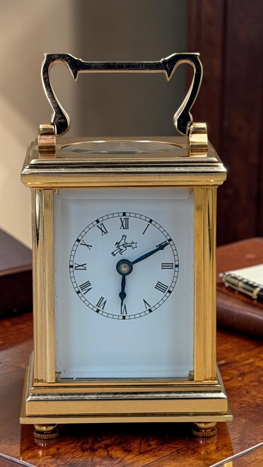 Vintage Sternreiter Brass Carriage Clock – German Mechanical Wind-Up Desk & Mantel Clock – Roman Dial Collectible