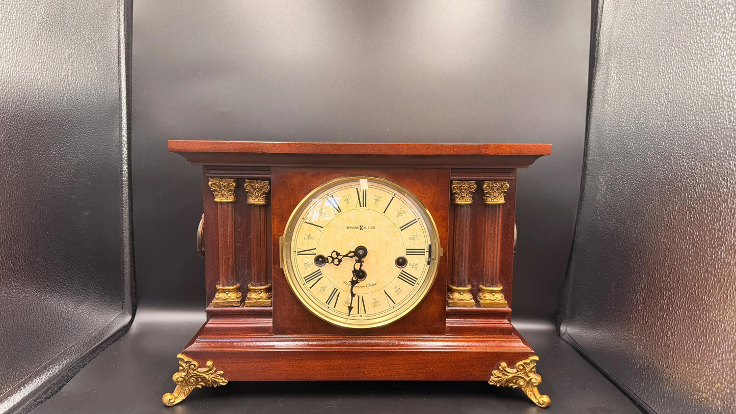 Howard Miller Circa Mantel Clock – New Old Stock, Kieninger German Movement, Mahogany Columns