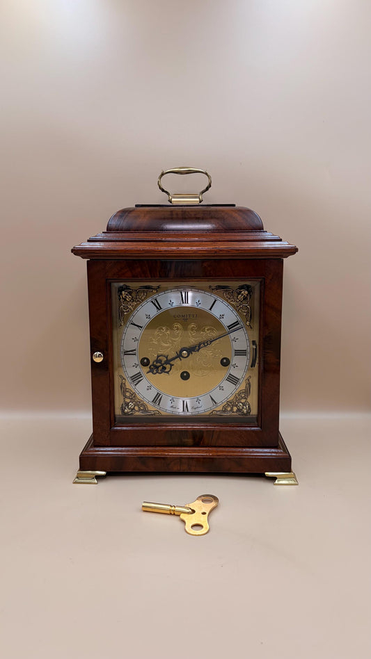 Comitti London Triple Chime Bracket Clock – Mahogany Case – 8-Day English Luxury Mantel Clock