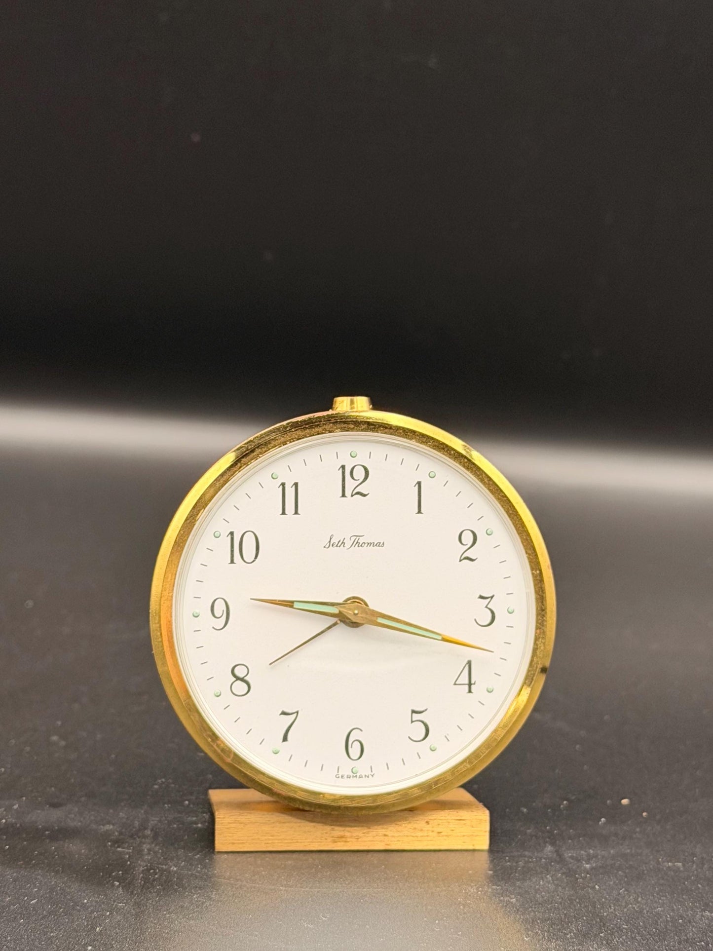 Seth Thomas Fashionette Alarm Clock – Mid Century Modern Brass Desk Clock, Original Box