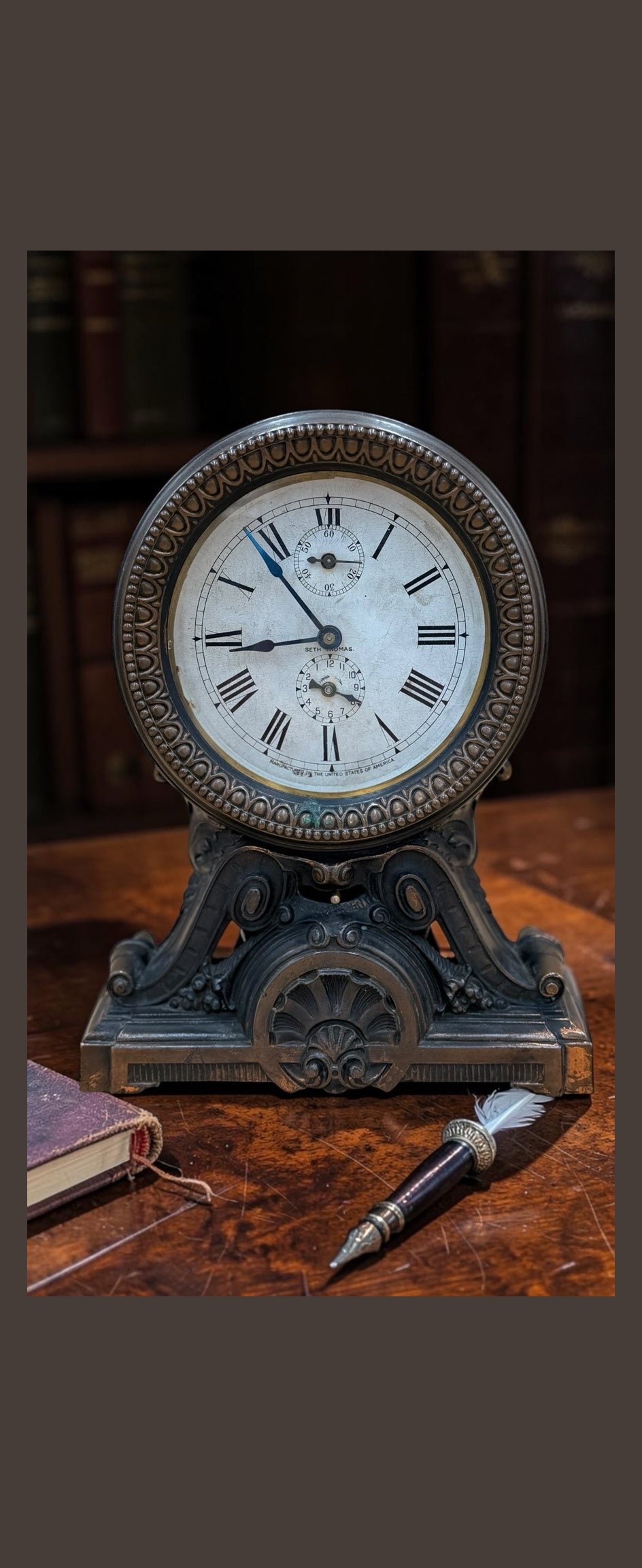 Antique Seth Thomas Cast Metal Mantel Alarm Clock c.1905 – 8 Day – Cleaned & Serviced