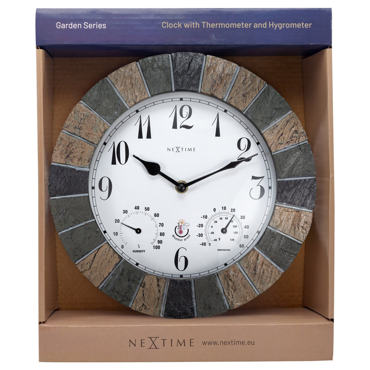 Outdoor Wall Clock with Temperature & Humidity Display, Stone-Look "Aster"