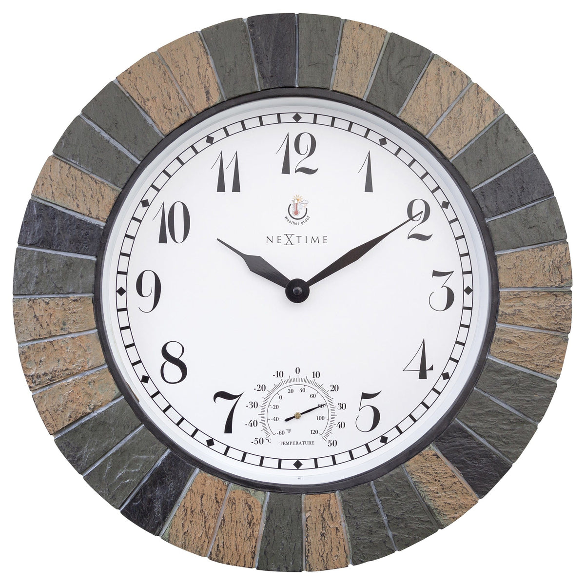 Outdoor Wall Clock with Temperature & Humidity Display, Stone-Look "Aster"