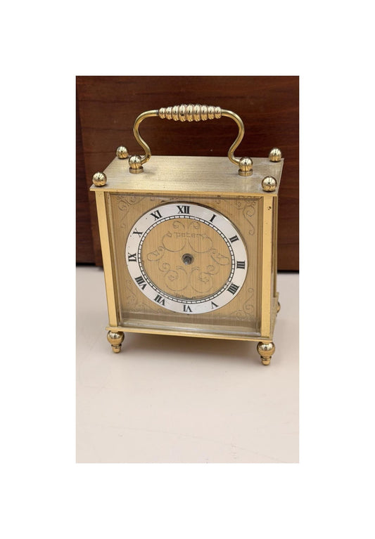 Vintage German Brass Alarm Desk Clock by Peter – 8 Day Mechanical – AS IS
