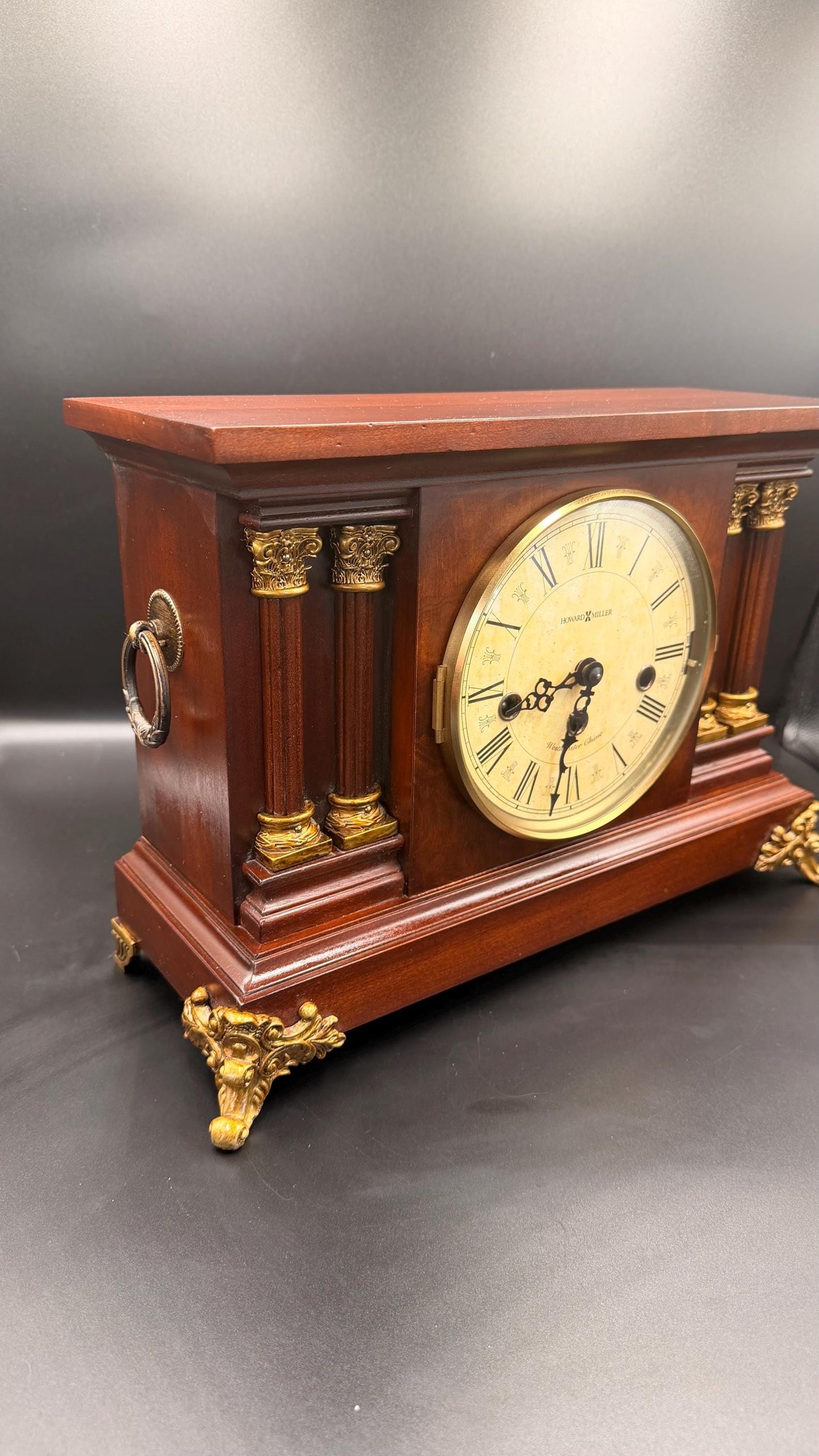 Howard Miller Circa Mantel Clock – New Old Stock, Kieninger German Movement, Mahogany Columns