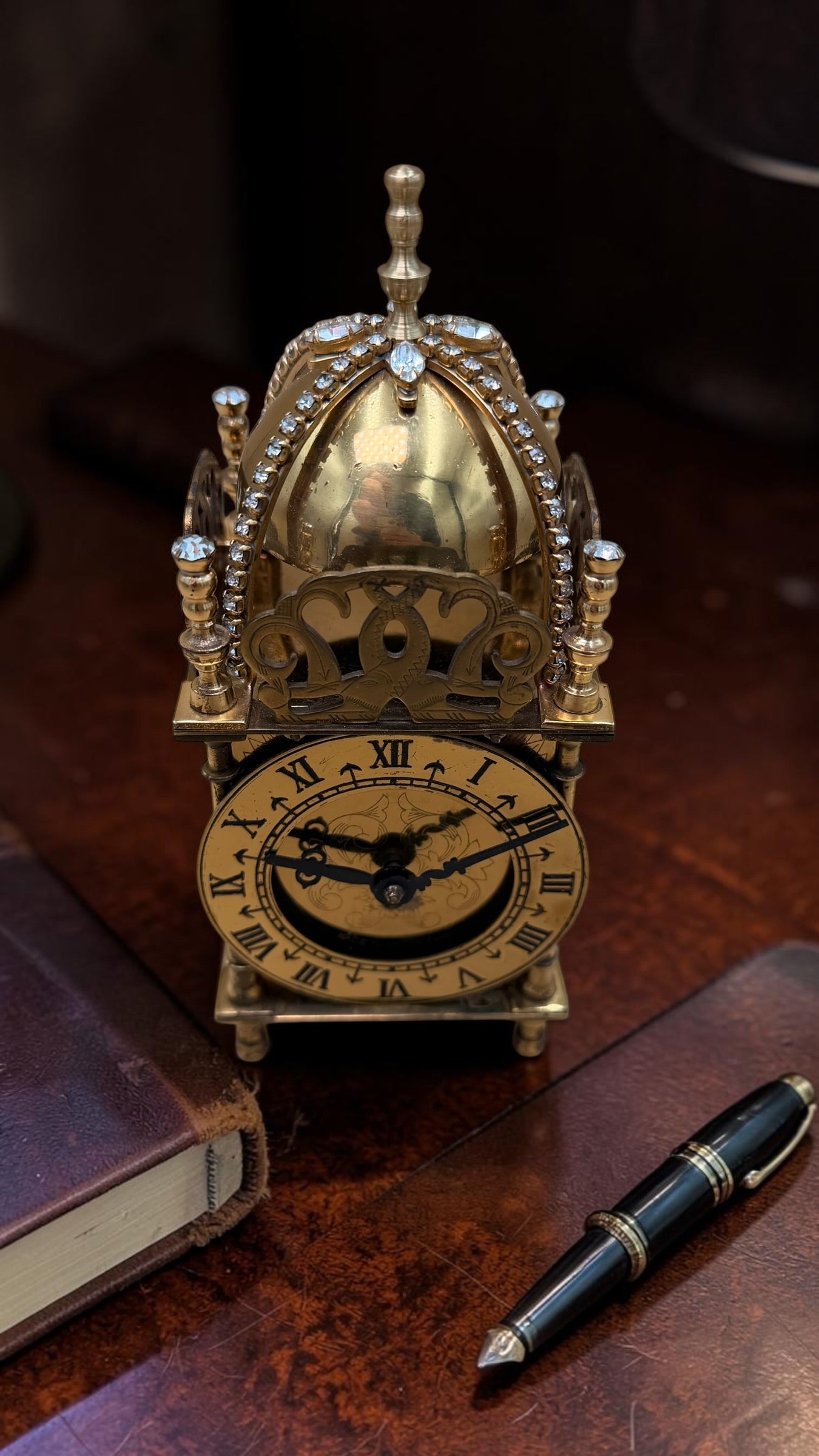 Vintage Smiths Miniature Brass Mantel Clock | Jeweled Dome, Key Wind