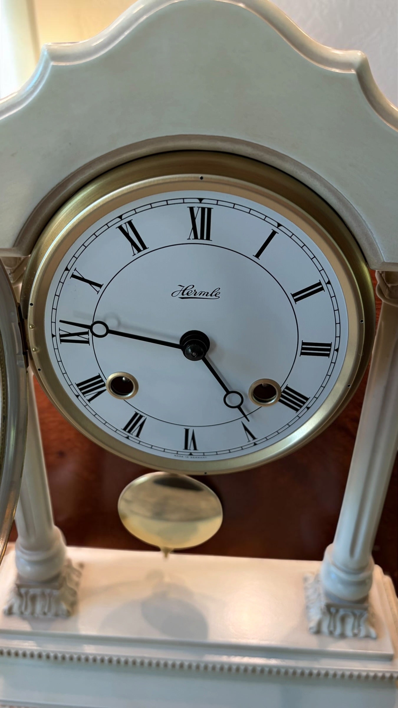 Vintage Hermle Portico Mantel Clock, German 8-Day Key Wind Bim Bam Strike