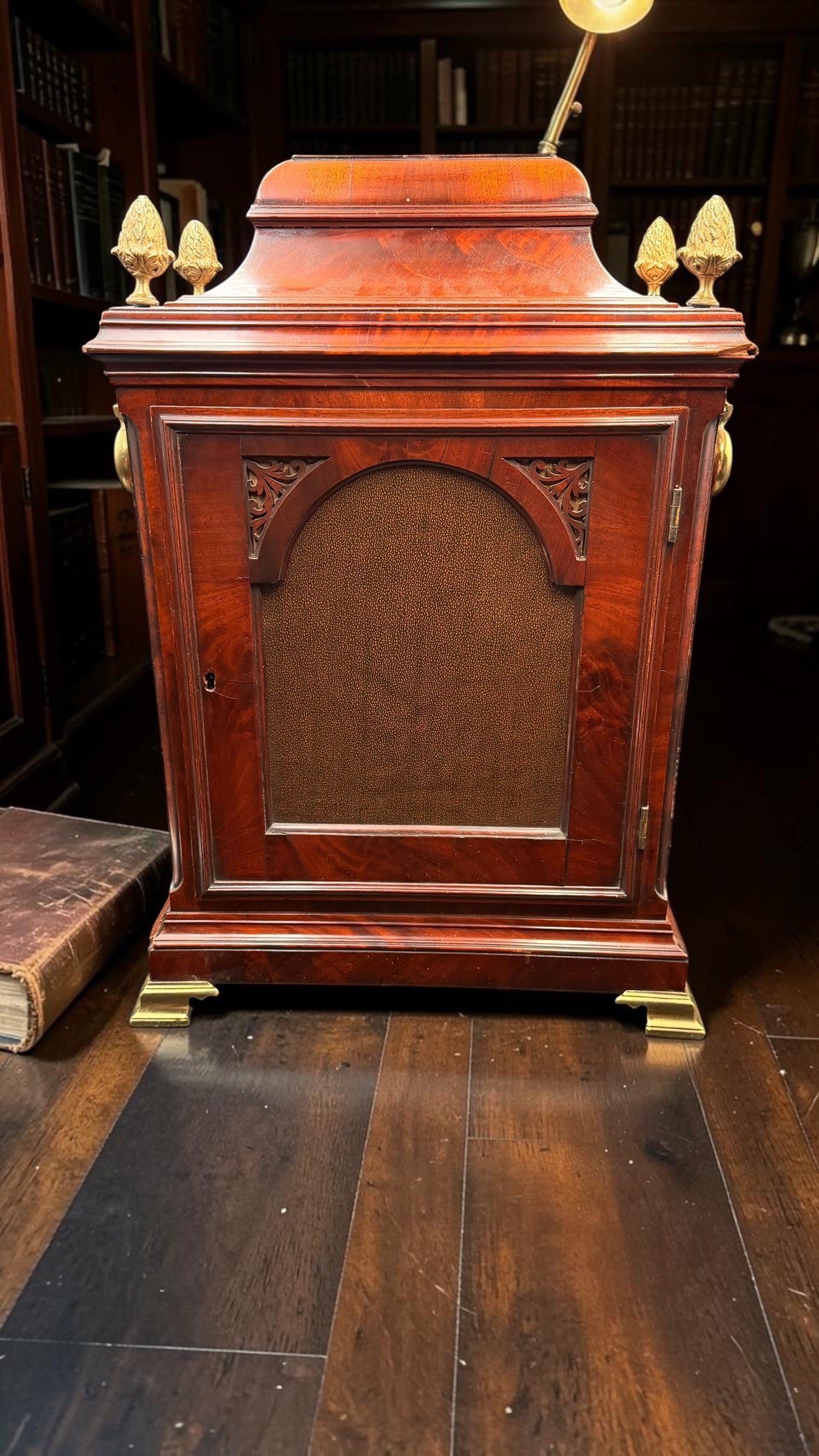 Ornate English Style Mahogany Bracket Clock Case – Brass Dial Display Clock – Restoration Candidate