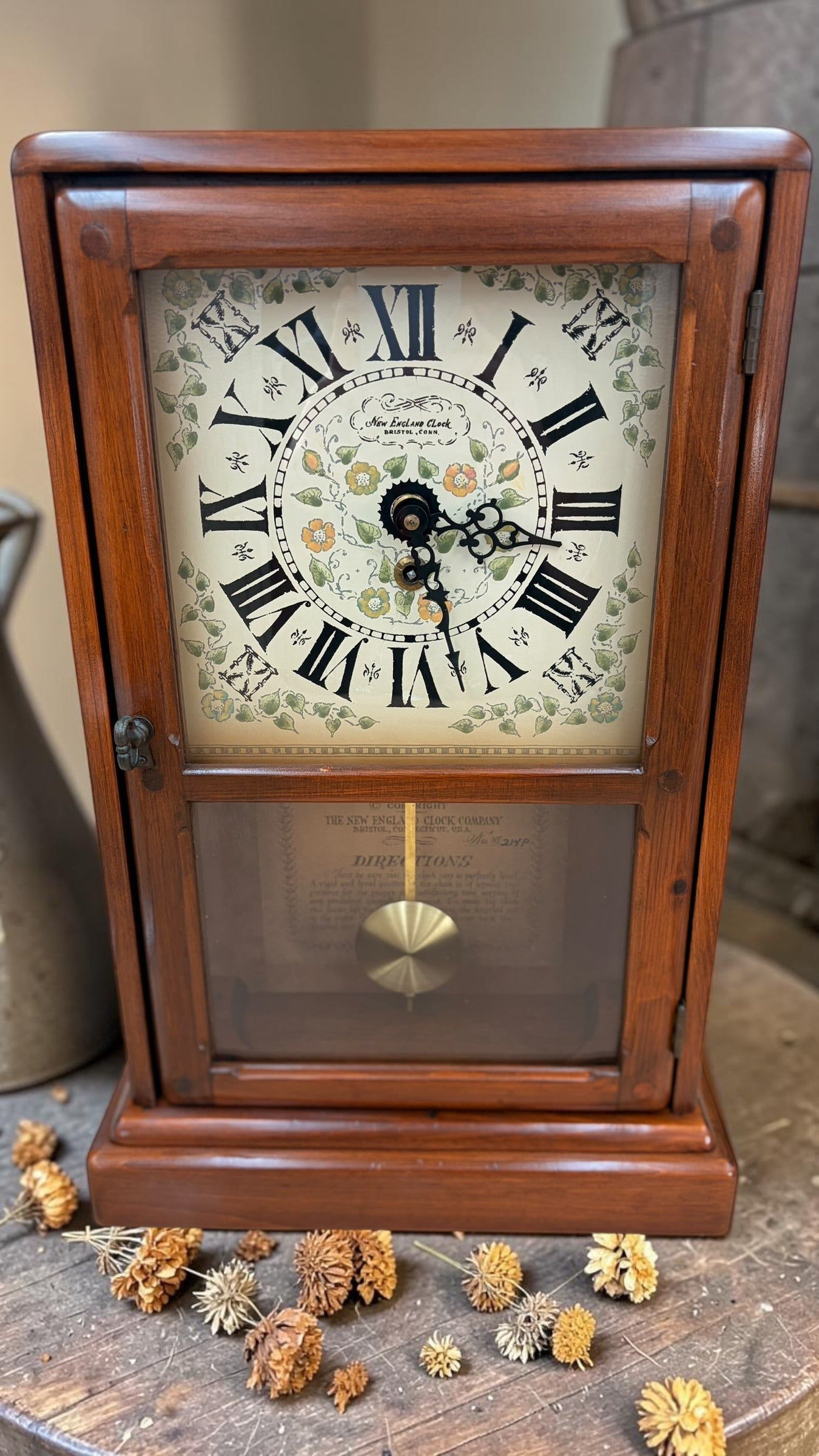 Antique New England Clock Co. Pine Shelf Clock — Time-Only — Running & Serviced