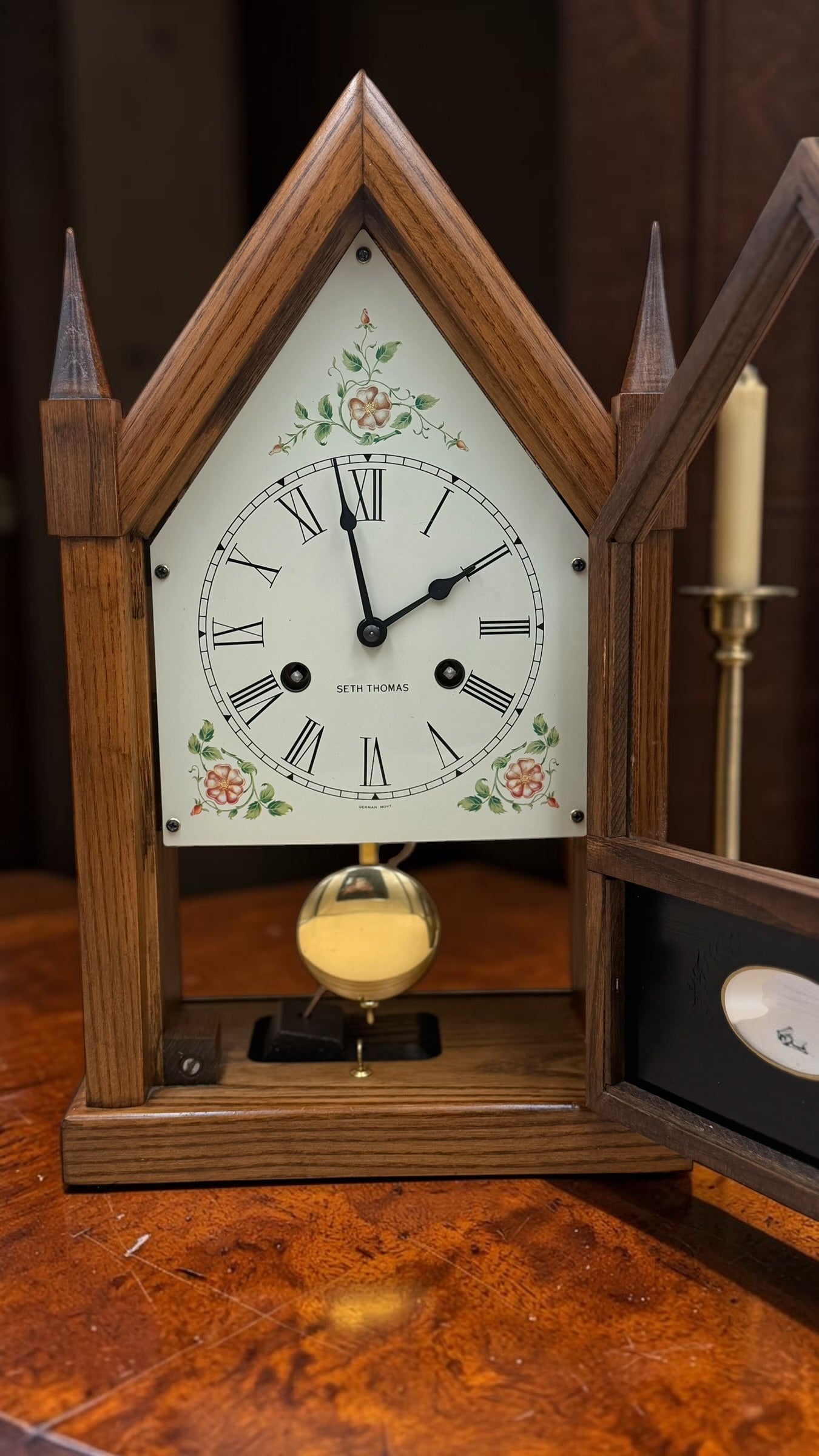 Vintage Seth Thomas Oak Mantel Clock – Gothic Style, Hour Strike