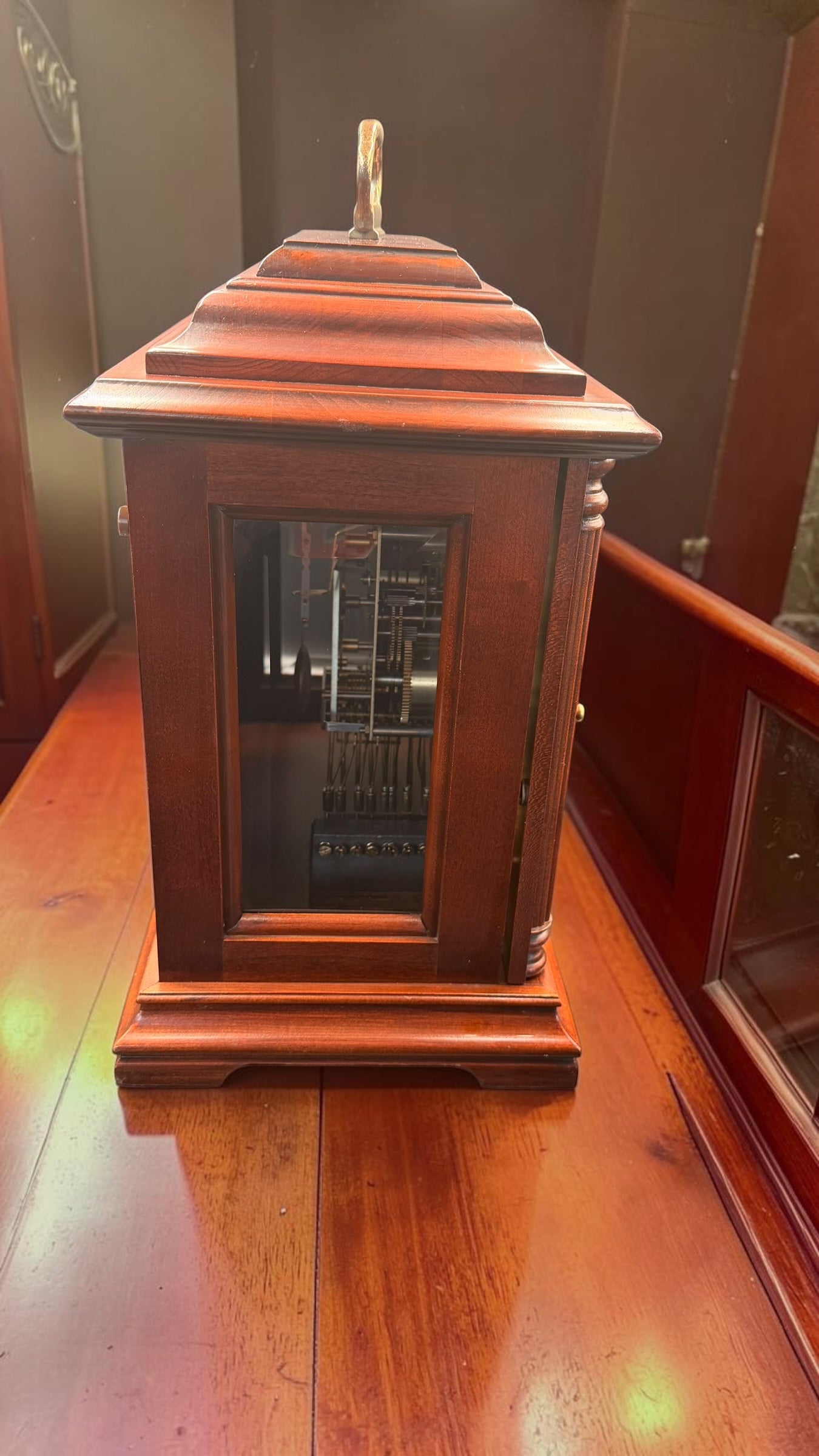 Harrington House Triple Chime Bracket Clock Franz Hermle 1051-020 Mechanical Movement Beveled Glass Germany