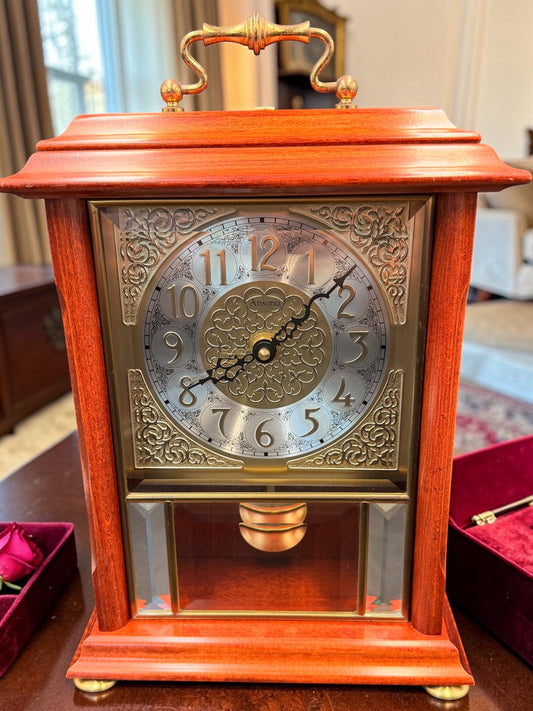 Pristine Ansonia Quartz Mantel Clock Westminster Chime Pendulum Beveled Glass Traditional Shelf Clock