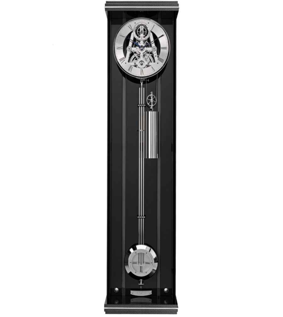 Comitti The Greenwich Regulator – Black Lacquer & Carbon Fibre – front view