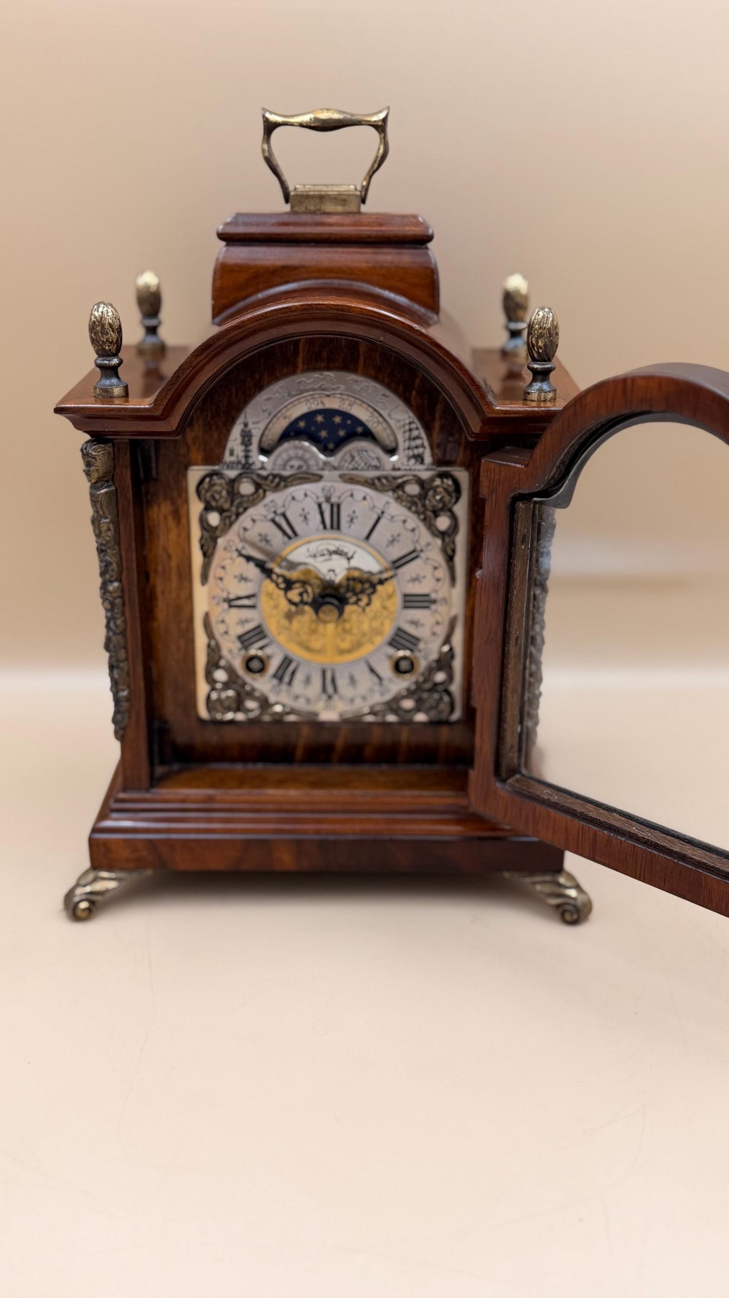 Antique Warmink (Wuba) Dutch Mantel Clock – Moon Phase Dial – Bell Strike – Serviced & Working