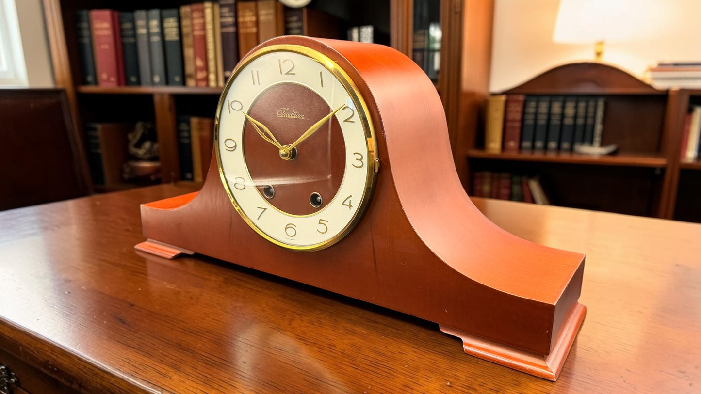 Vintage Sears Tradition German Mechanical Mantel Clock – Mid Century Modern Bim Bam Chime