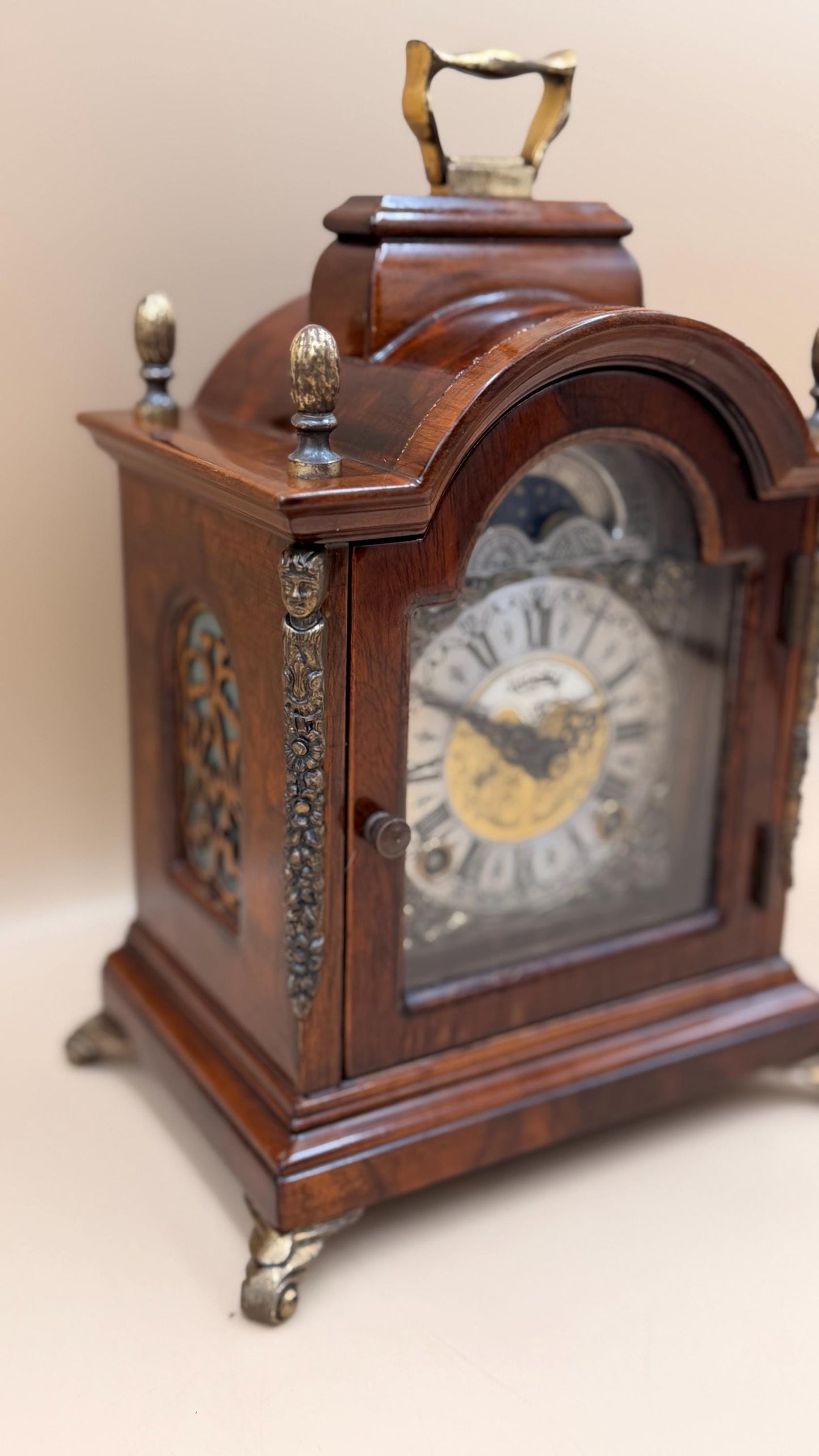 Antique Warmink (Wuba) Dutch Mantel Clock – Moon Phase Dial – Bell Strike – Serviced & Working