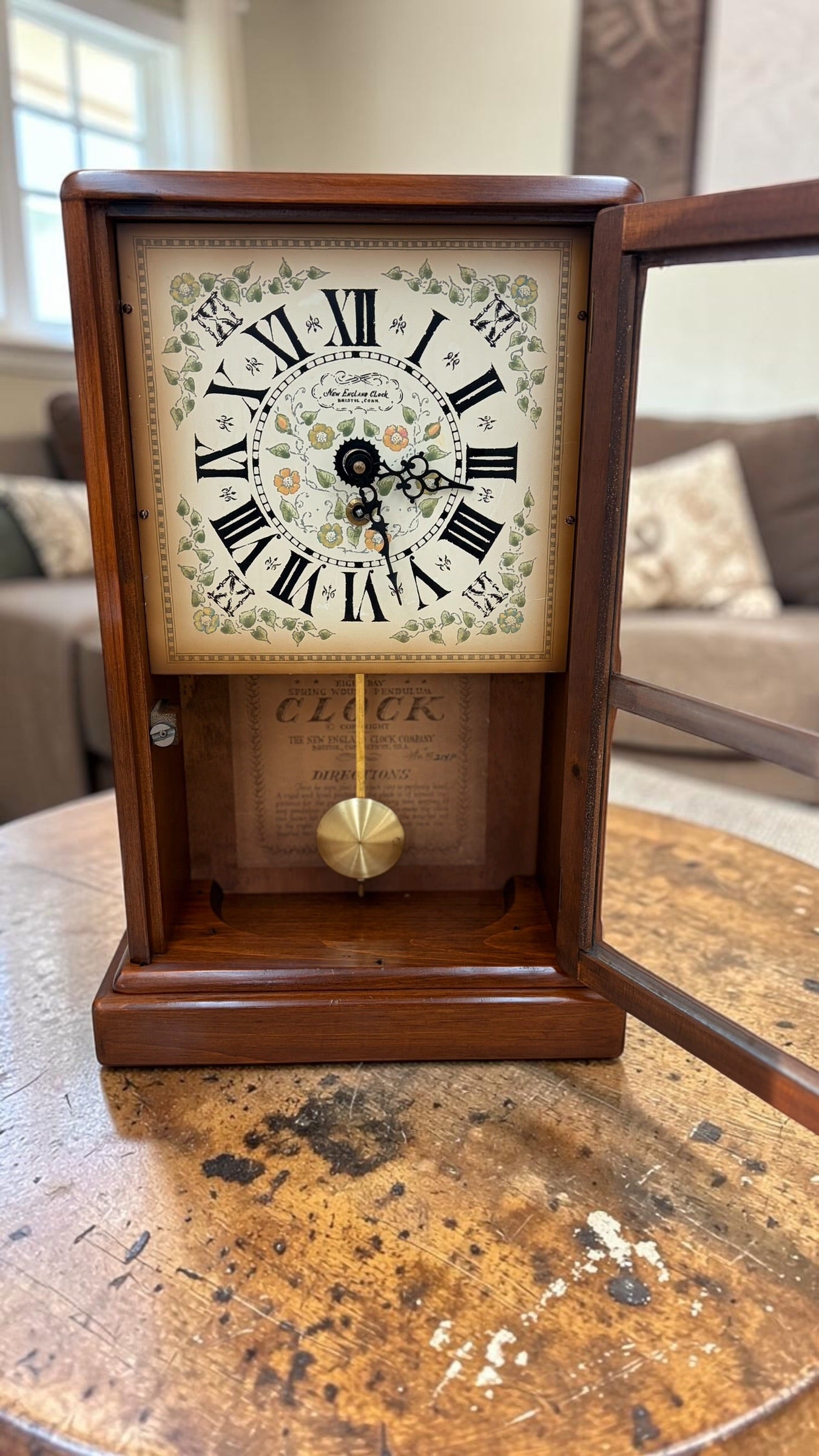 Antique New England Clock Co. Pine Shelf Clock — Time-Only — Running & Serviced