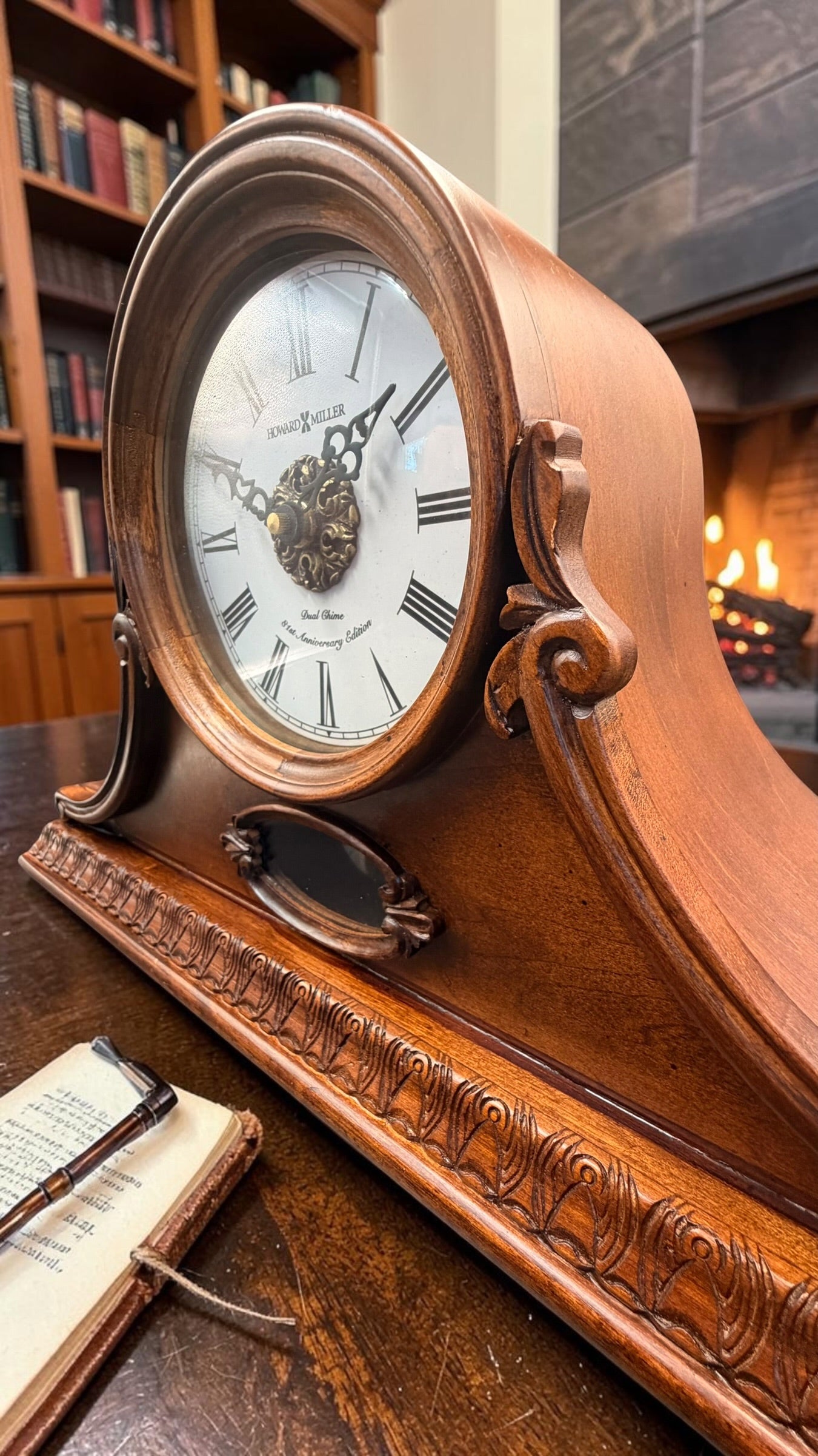 Howard Miller 81st Anniversary Edition Dual Chime Mantel Clock with Kieninger Quartz Movement & Pendulum
