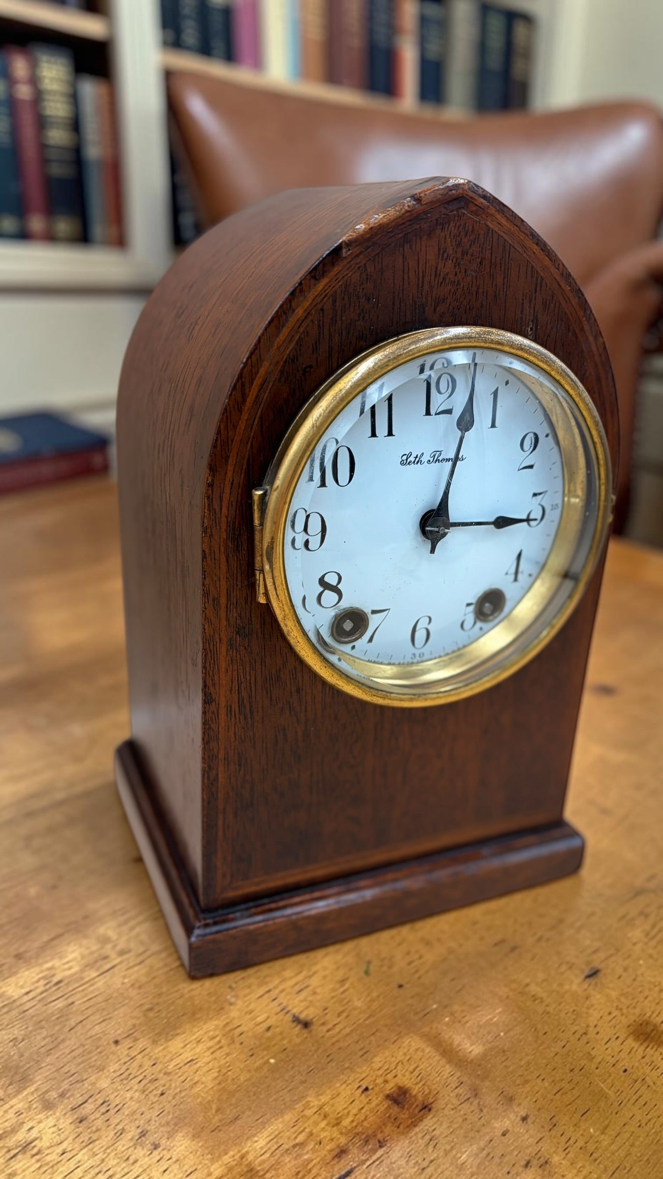 Antique Seth Thomas Tambour Mantel Clock – Original Finish – Time & Strike – Working – c. 1940s