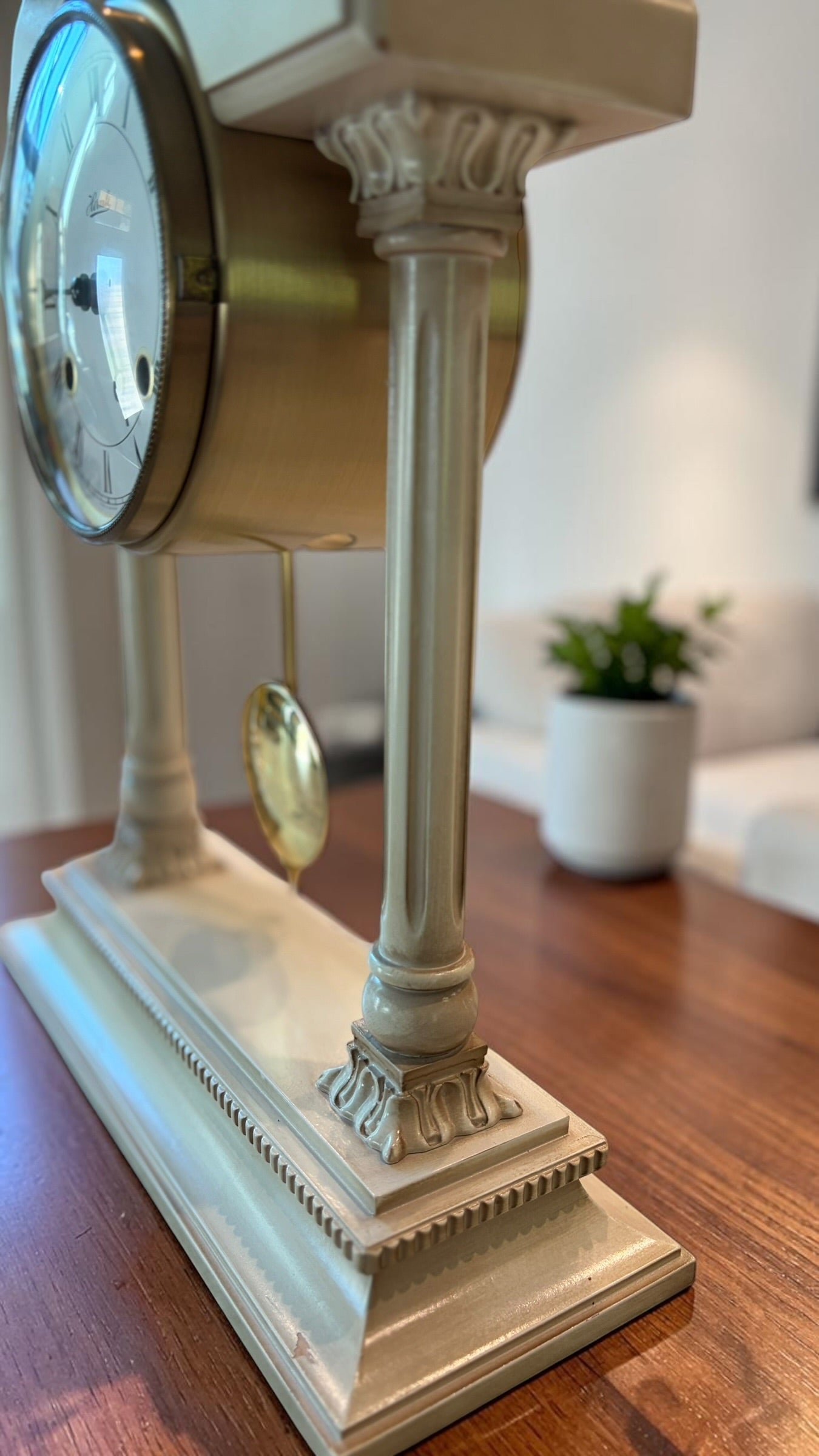 Vintage Hermle Portico Mantel Clock, German 8-Day Key Wind Bim Bam Strike