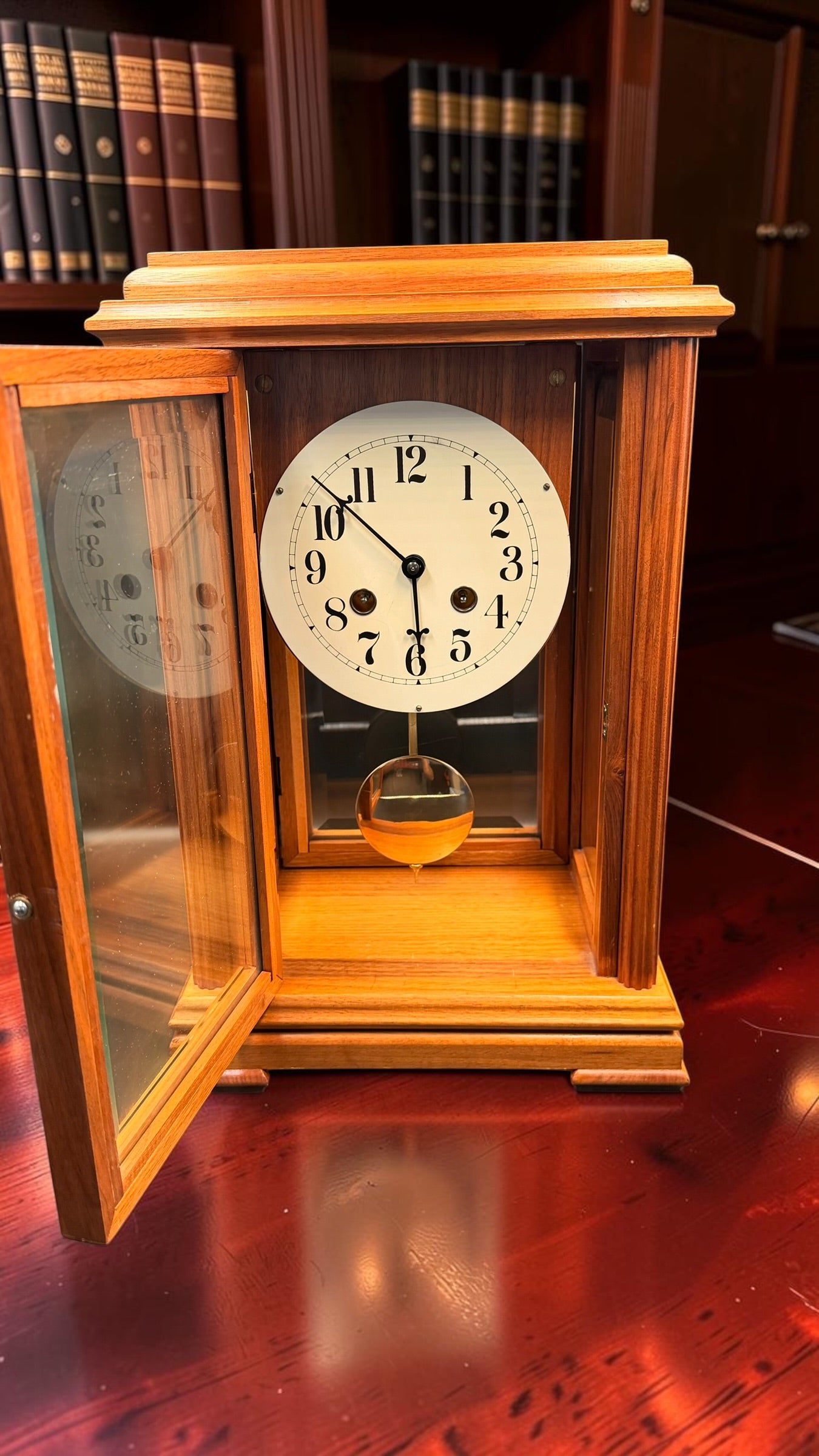 Mason & Sullivan Mechanical Mantel Clock | Freshly Serviced Hermle West Germany Bim-Bam Movement | Beveled Glass
