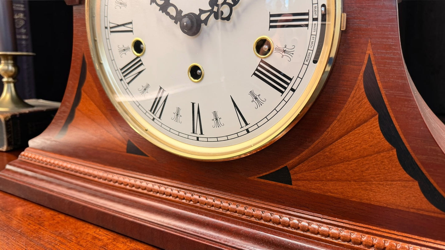 Howard Miller Downing Mantel Clock – Kieninger Triple Chime, Key Wound, Inlaid Wood Case