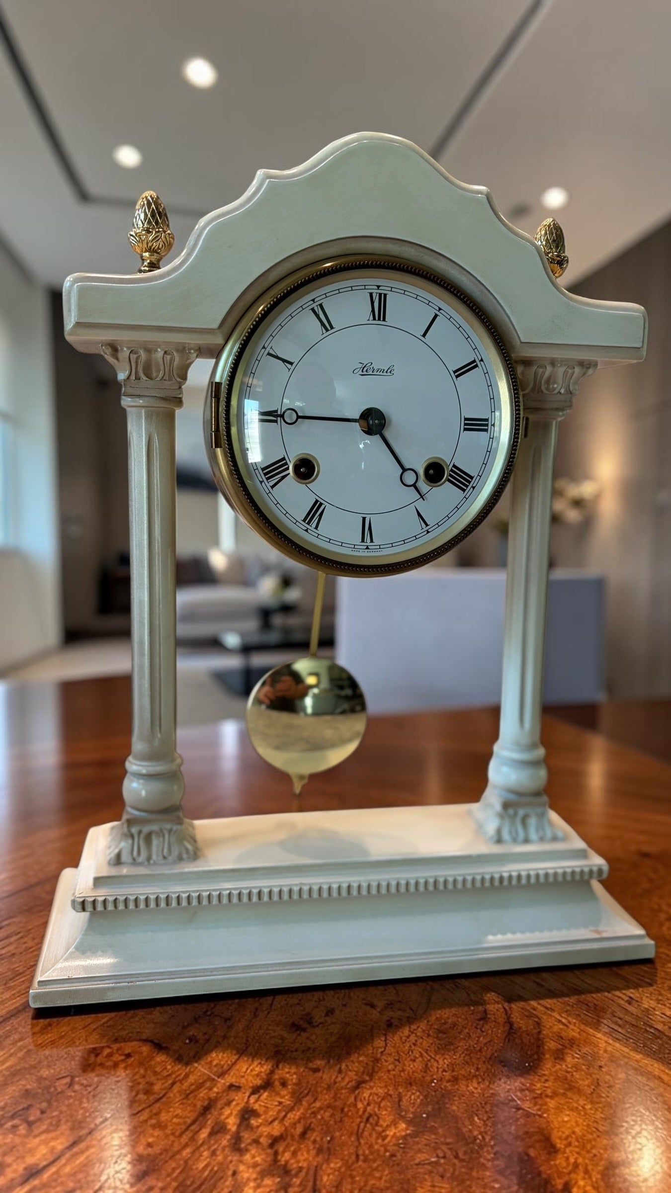 Vintage Hermle Portico Mantel Clock, German 8-Day Key Wind Bim Bam Strike