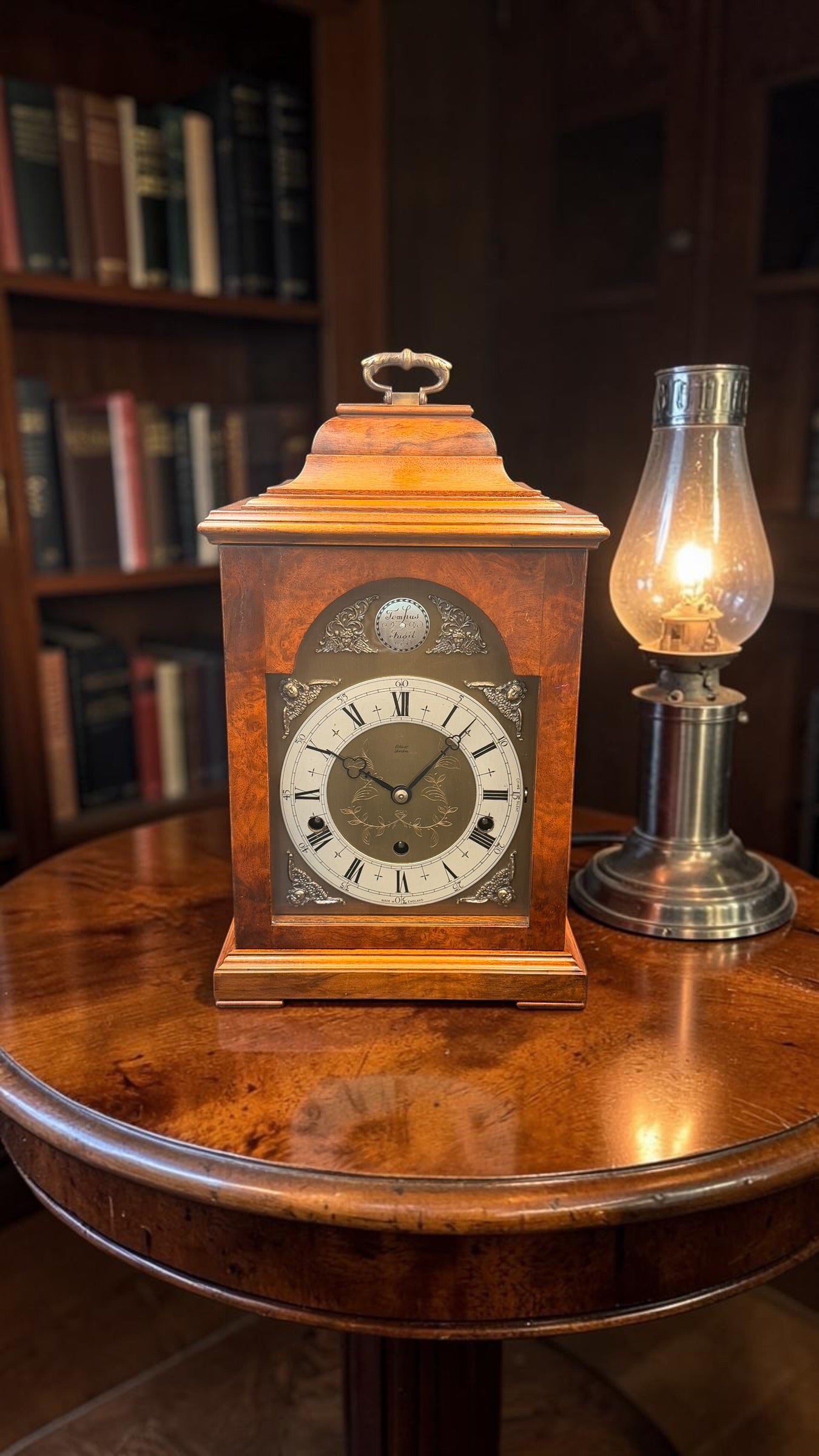 Elliott London Westminster Chime Mantel Clock – Burl Walnut Cabinet,  Mechanical Pendulum Movement