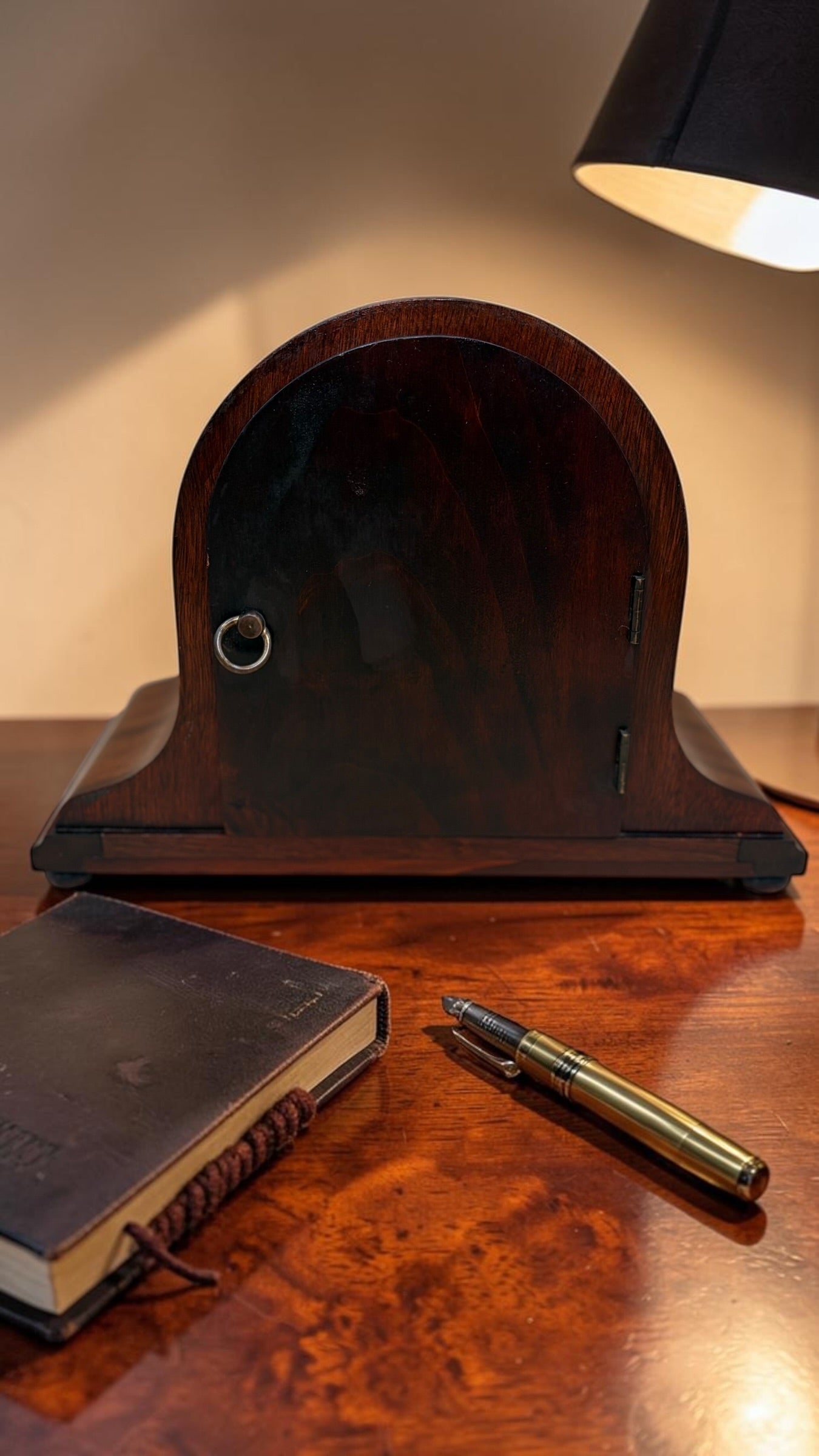 Antique German H.A.C. Mantel Clock c.1920s–30s – Walnut Tambour – Untouched & Working
