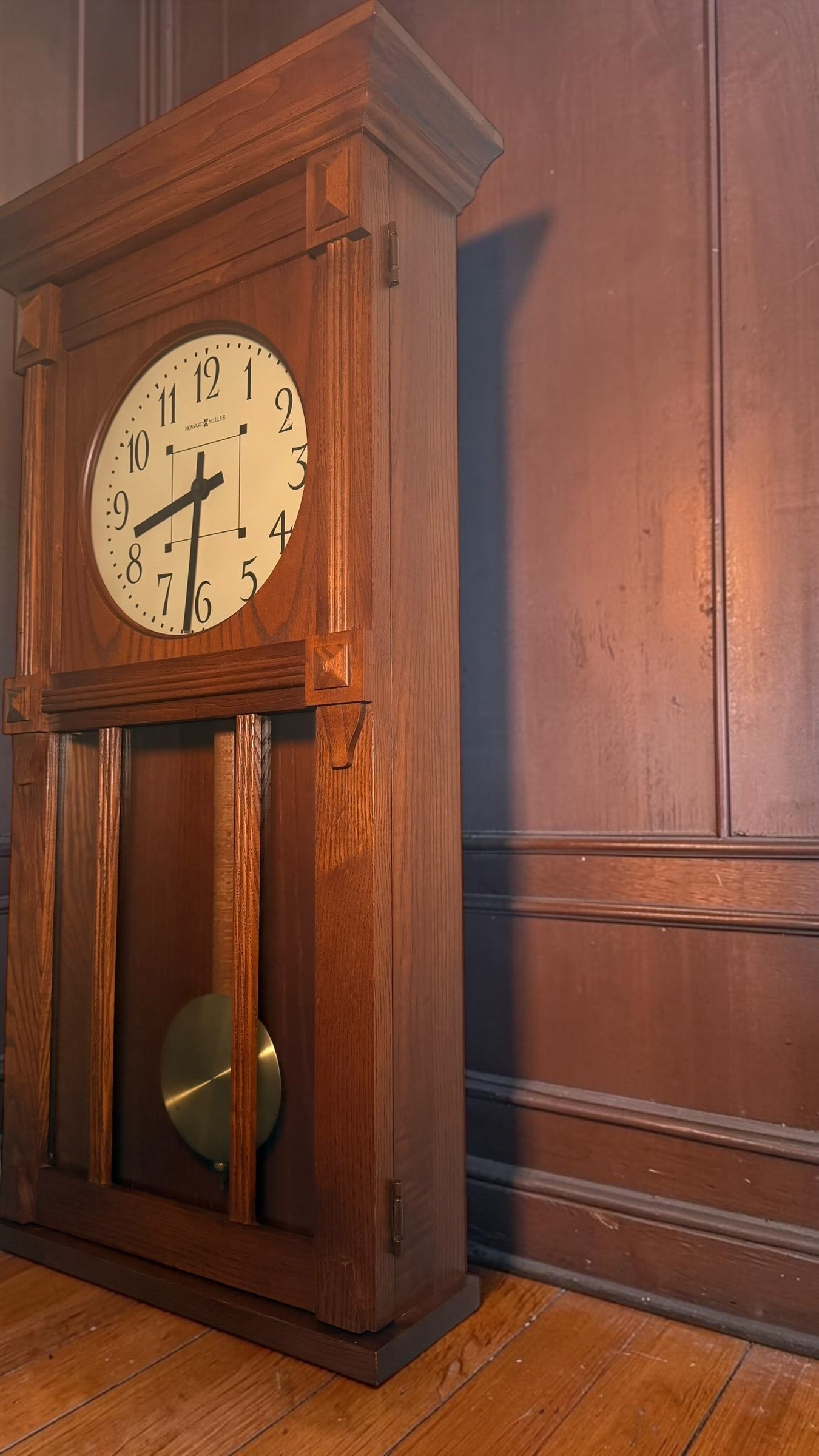 Howard Miller Ashbee II Wall Clock | Mission Oak Pendulum, Dual Chime