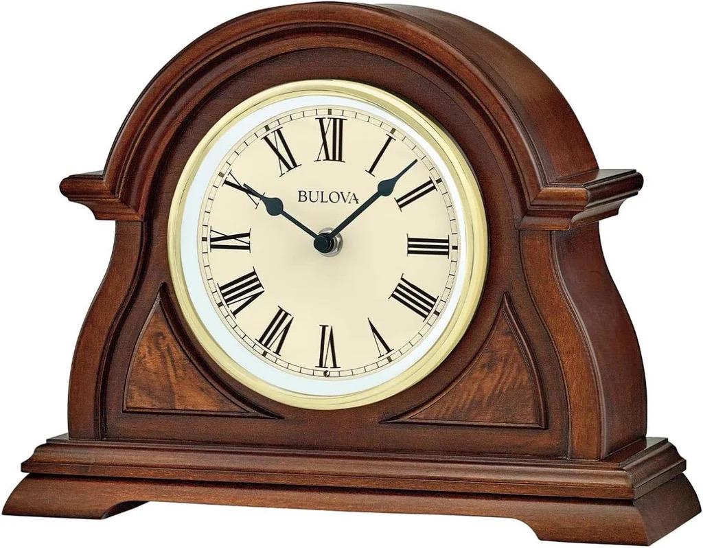 Bulova Bostonian Mantel Clock – Triple Chime Westminster Tambour Hardwood Case