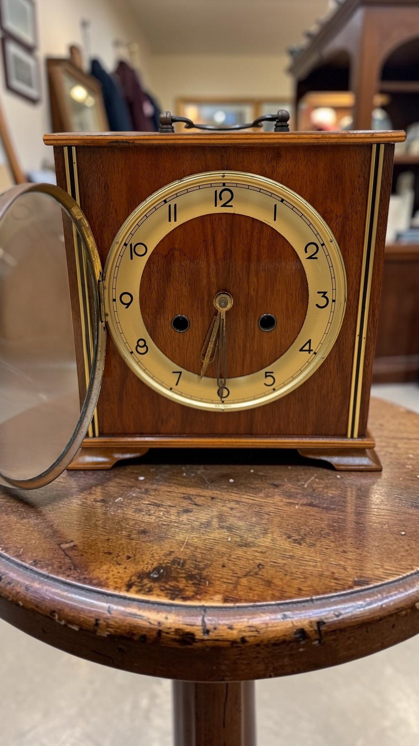 BADUFA German Walnut Mantel Clock – 8-Day Bim Bam Striking Shelf Clock