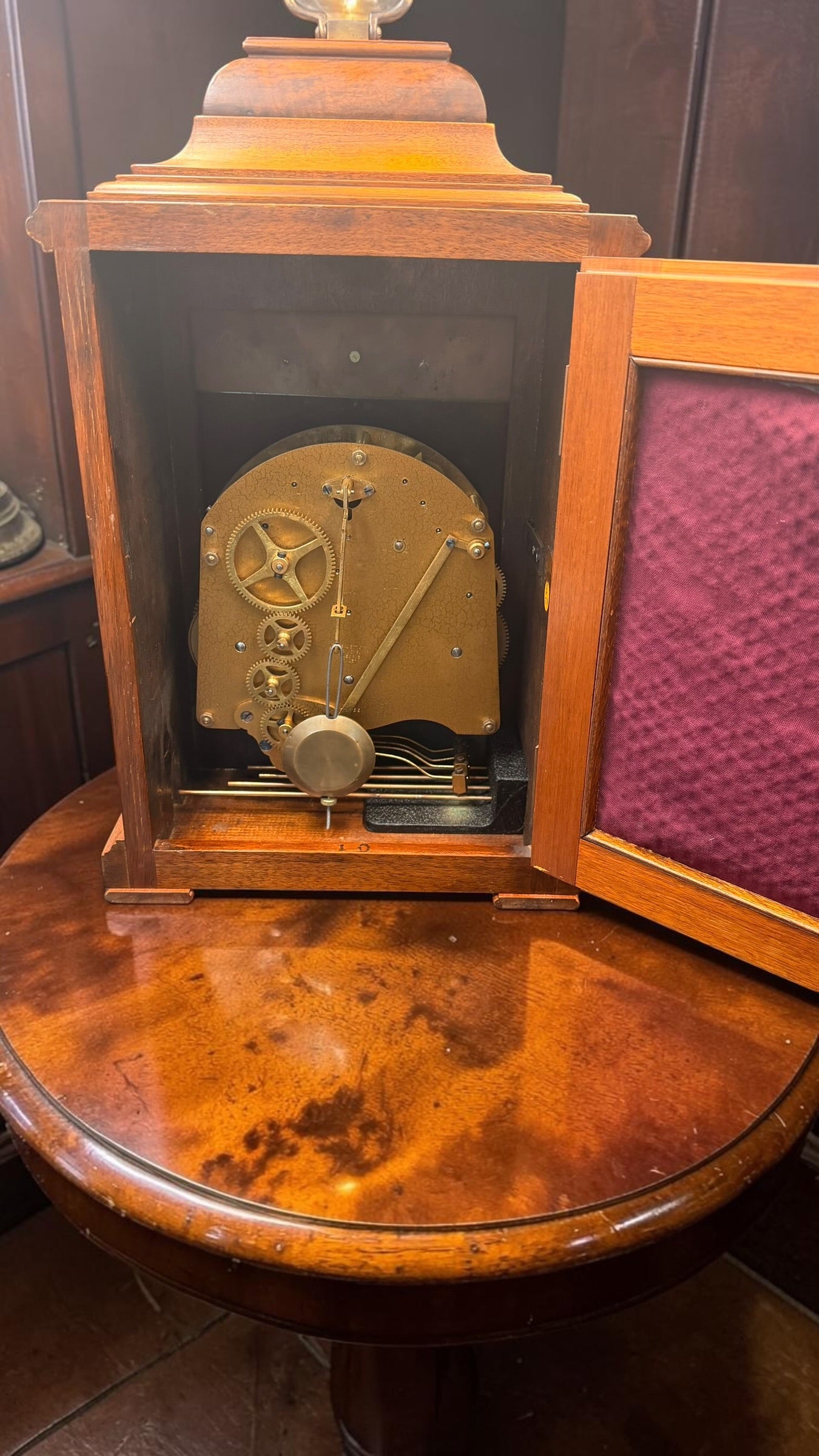 Elliott London Westminster Chime Mantel Clock – Burl Walnut Cabinet,  Mechanical Pendulum Movement
