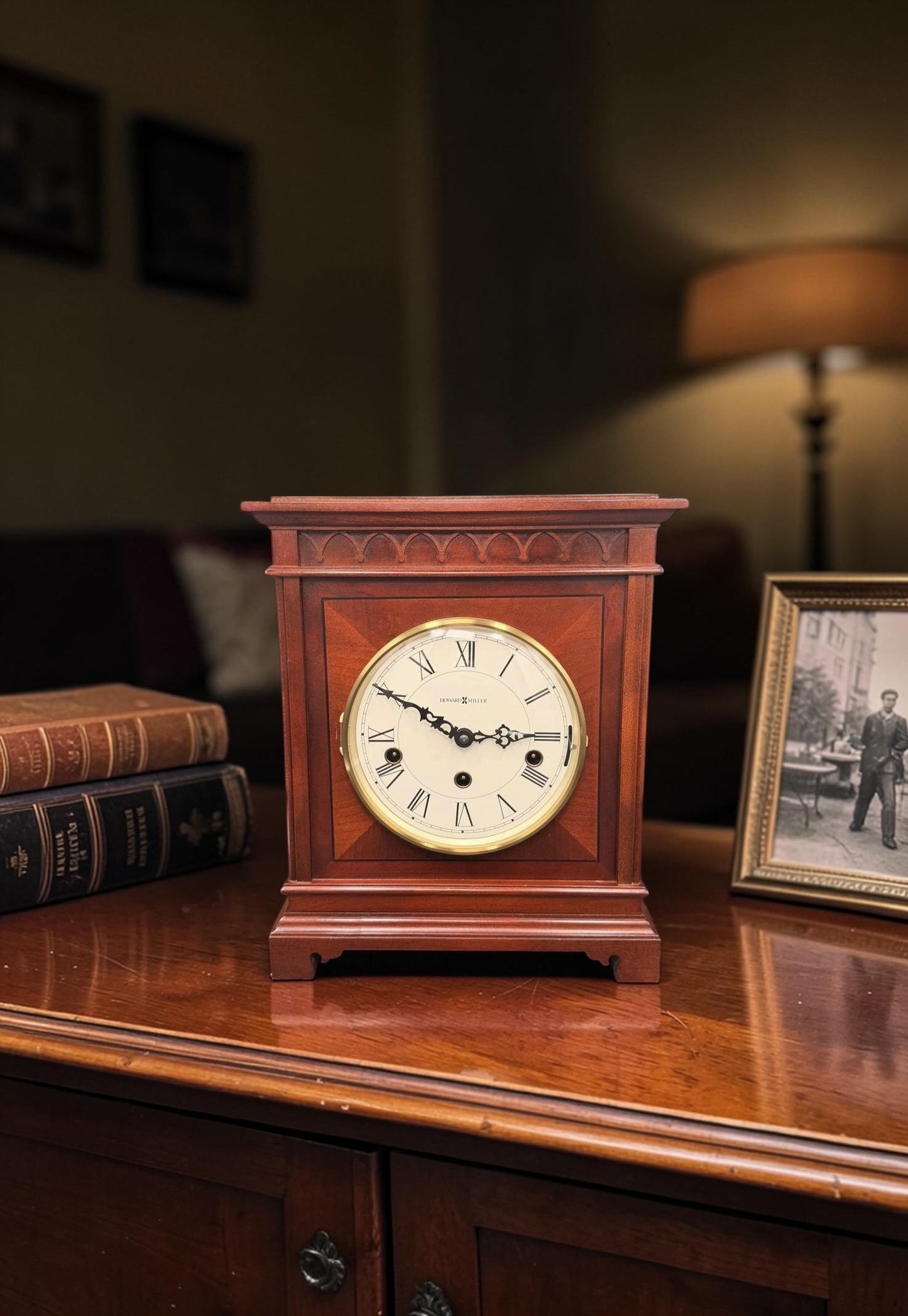 Howard Miller Mahogany Mantel Clock – Hermle Triple Chime Movement