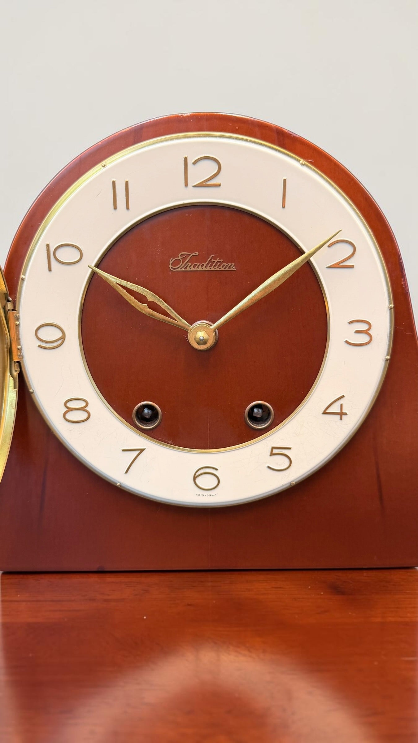Vintage Sears Tradition German Mechanical Mantel Clock – Mid Century Modern Bim Bam Chime