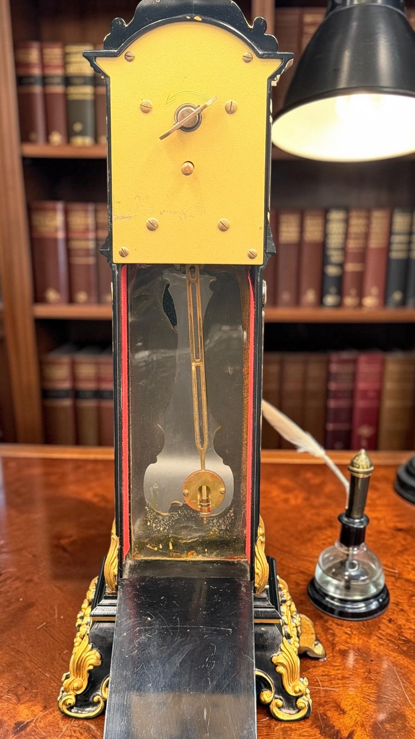 Vintage Schmid 8-Day Miniature Grandfather Clock – Black & Gold Rococo – West Germany – Mechanical Key Wind